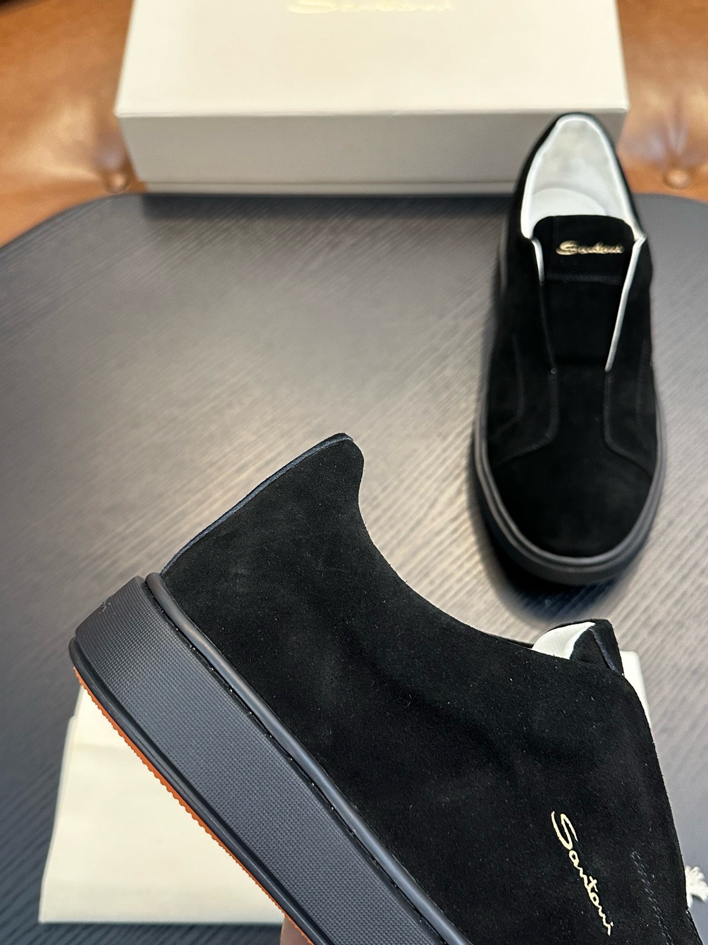Слипоны мужские в стиле Santoni чёрного цвета