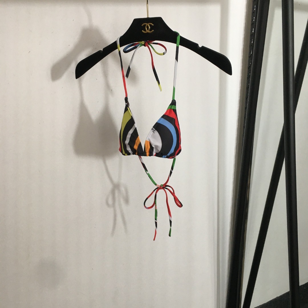 Купальник женский в стиле Emilio Pucci раздельный мультицвет с принтом на завязках