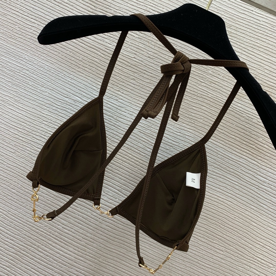 Купальник женский в стиле Gucci коричневого цвета с металлической фурнитурой