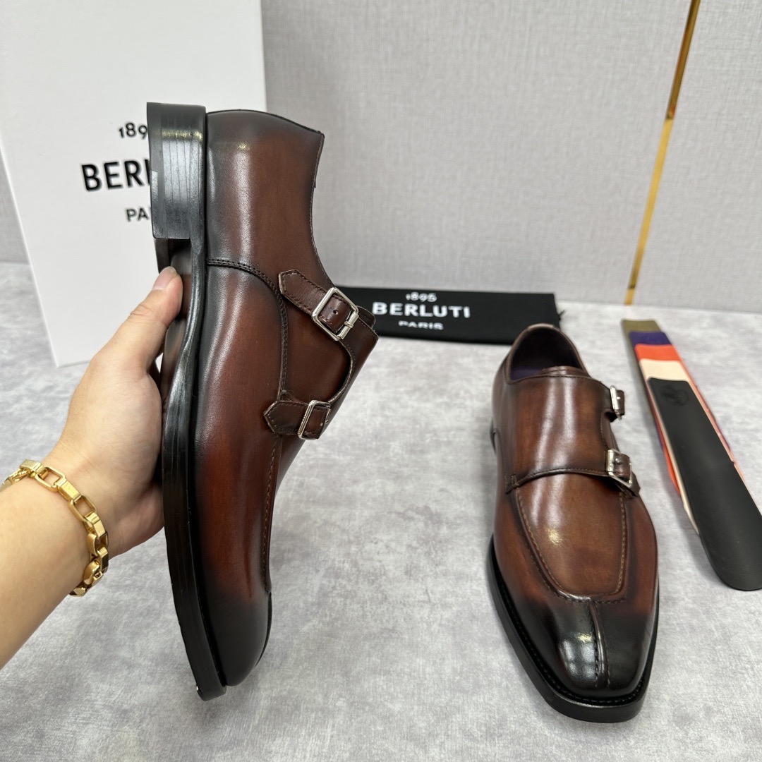 Туфли мужские в стиле Berluti монки коричневого цвета