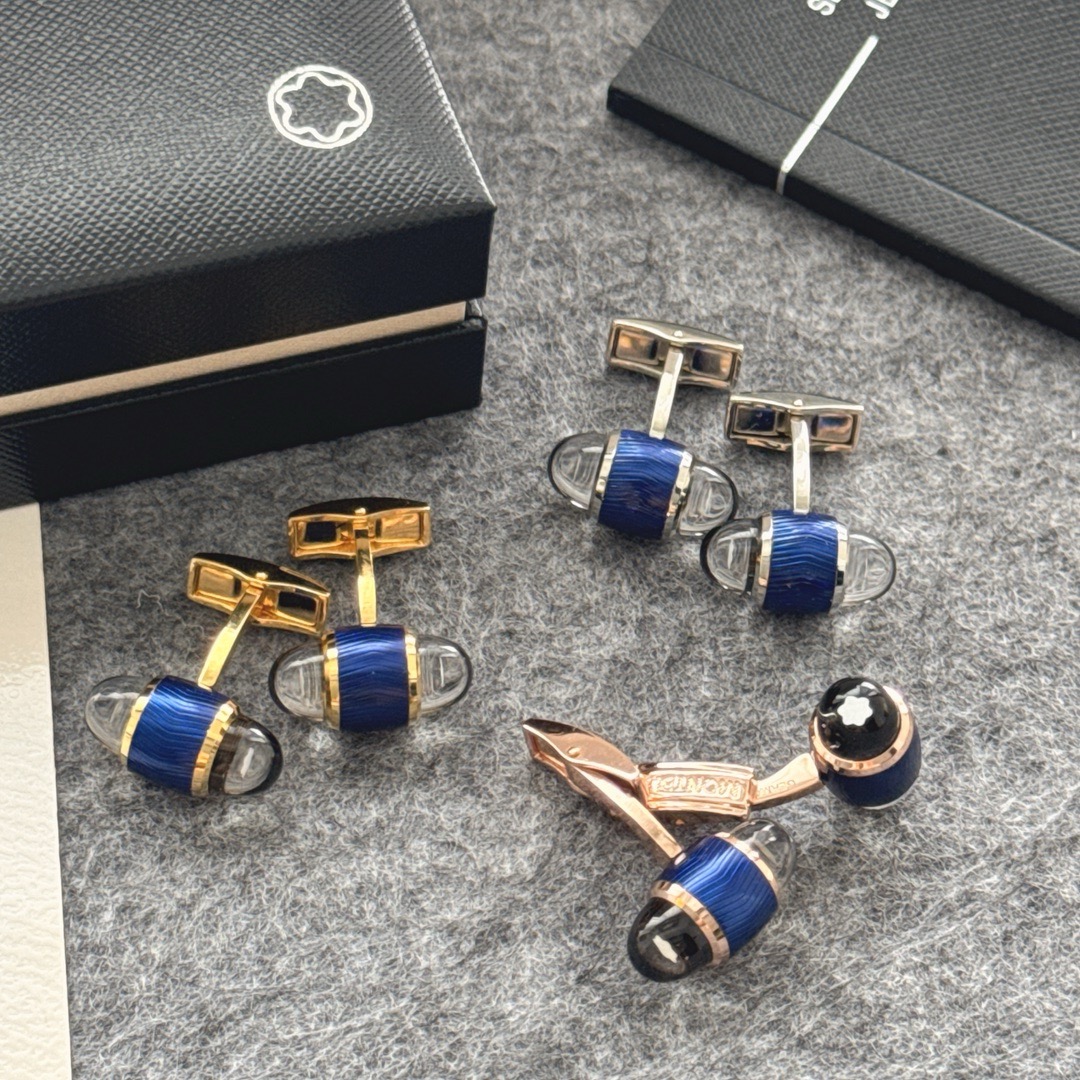 Запонки мужские Montblanc из металла с синими вставками