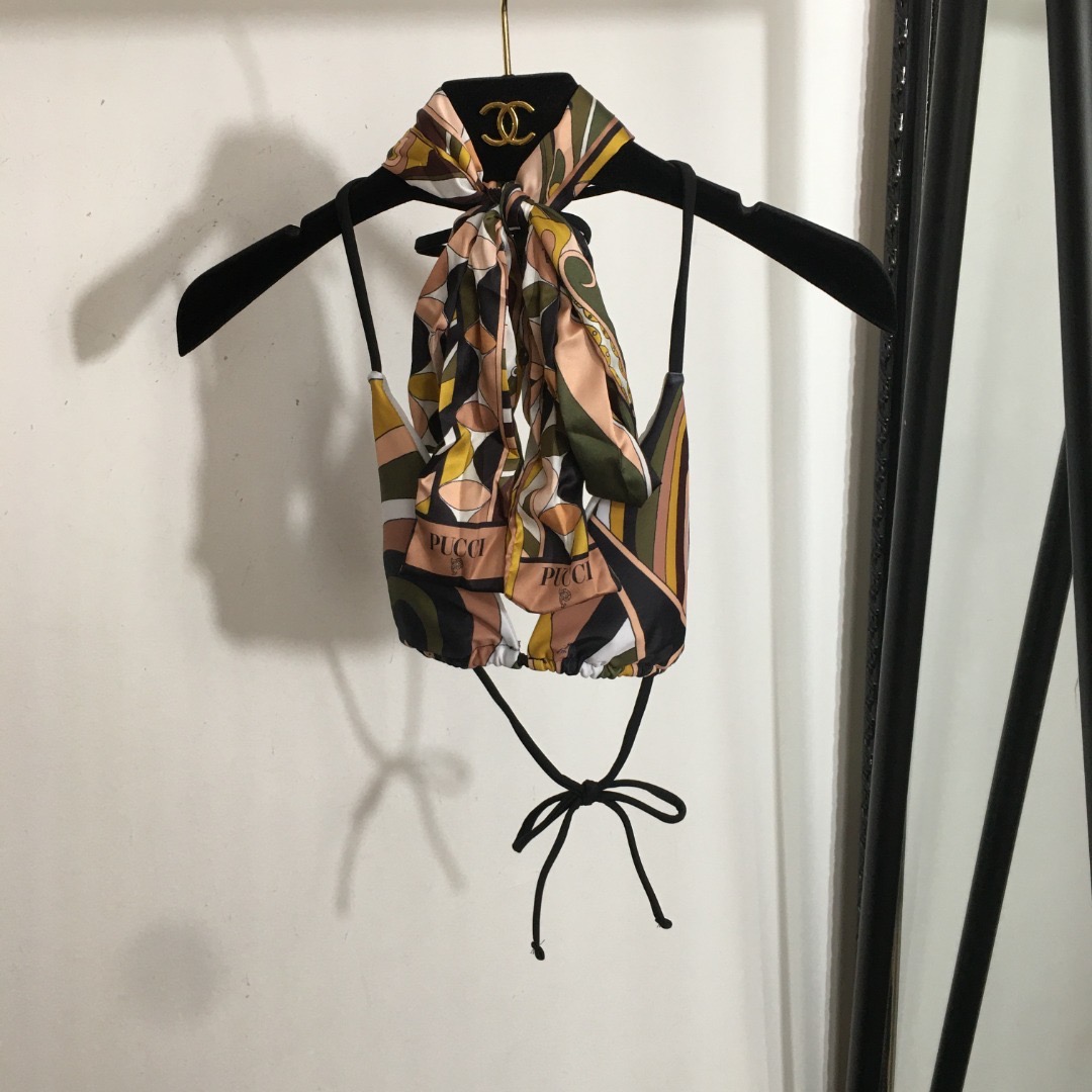 Купальник женский в стиле Emilio Pucci раздельный коричневого цвета с принтом