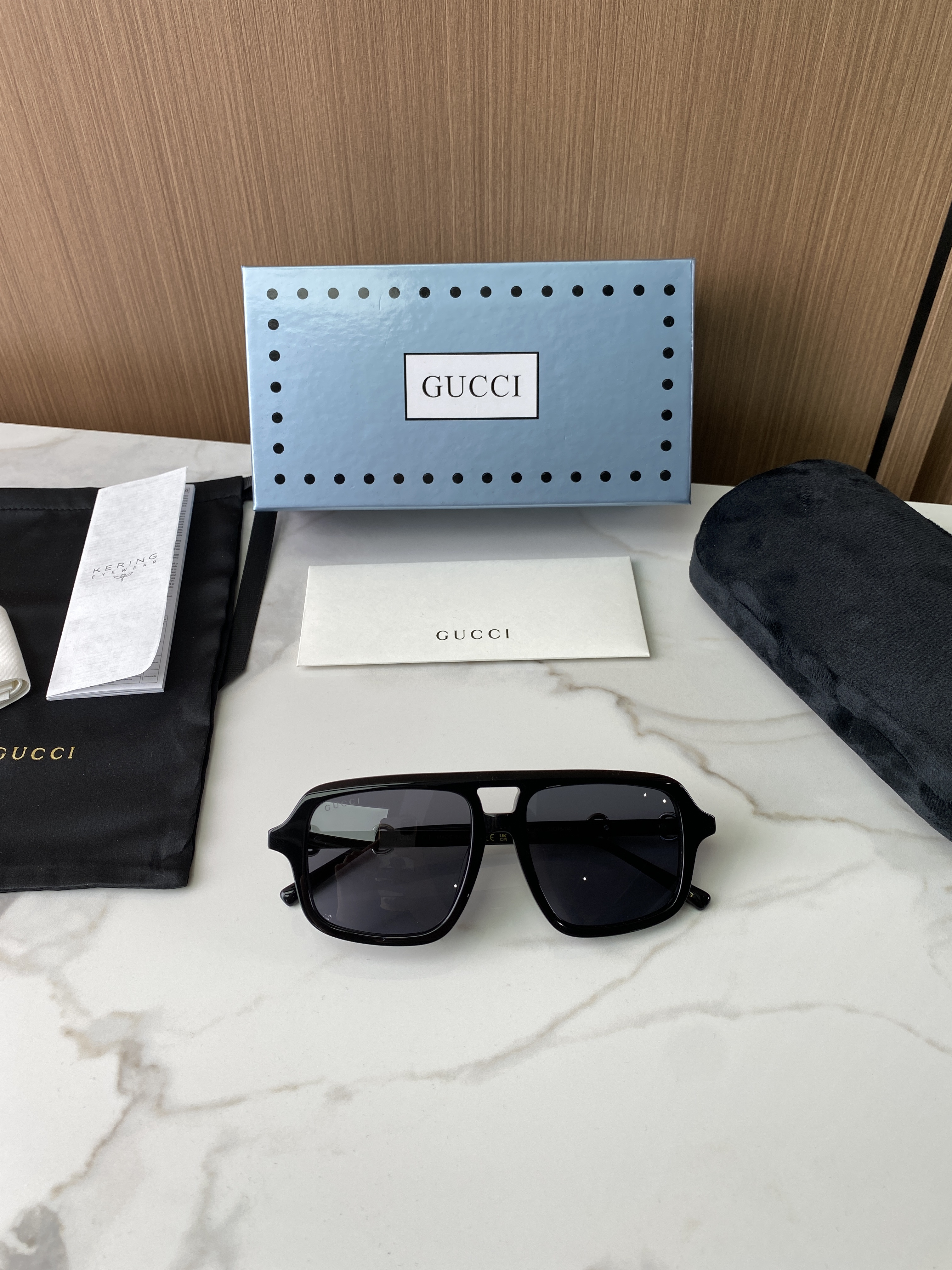 Очки солнцезащитные унисекс в стиле Gucci авиатор прямоугольной формы в комбинированной оправе