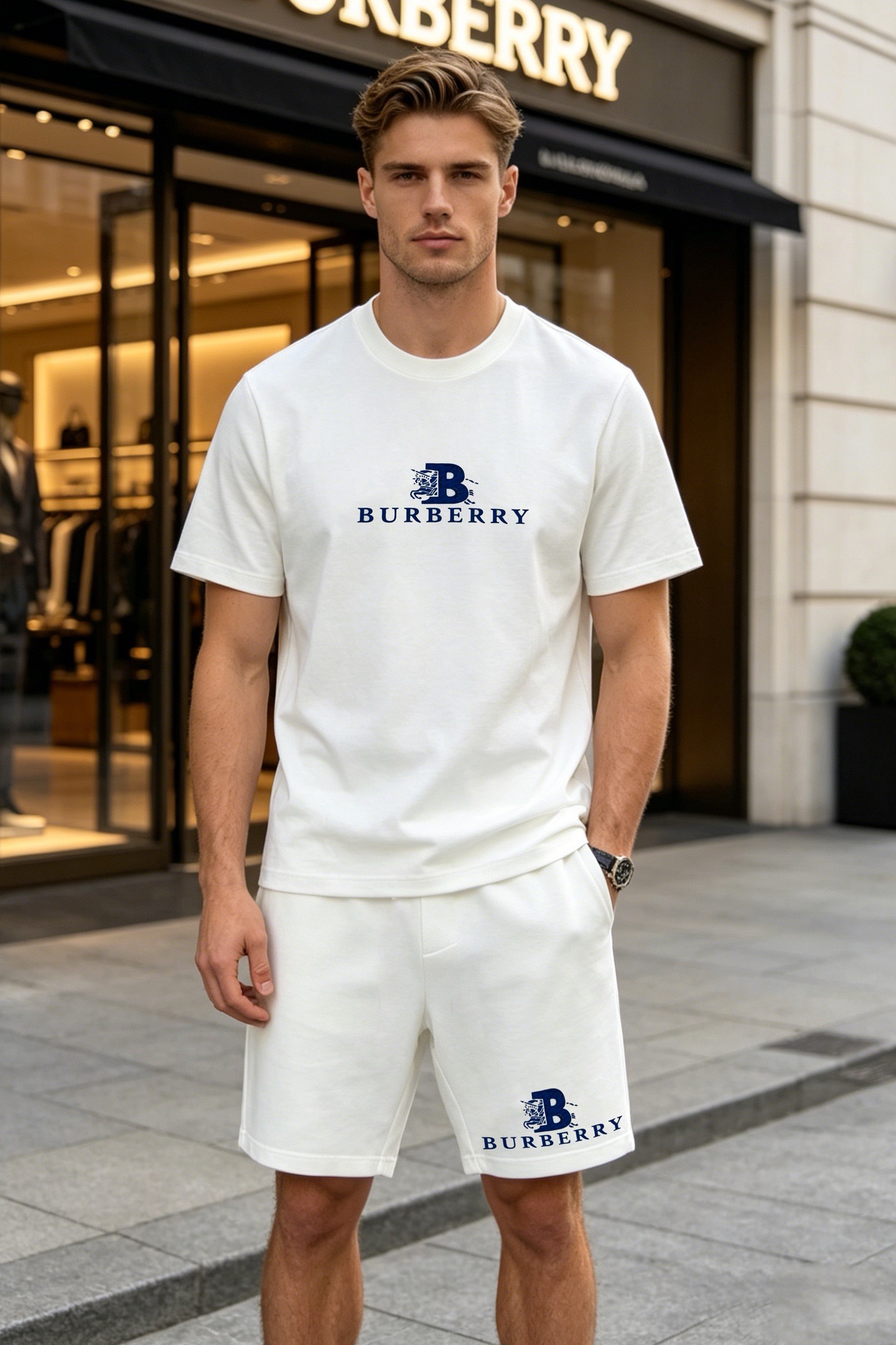 Футболка мужская в стиле Burberry белого цвета с логотипом