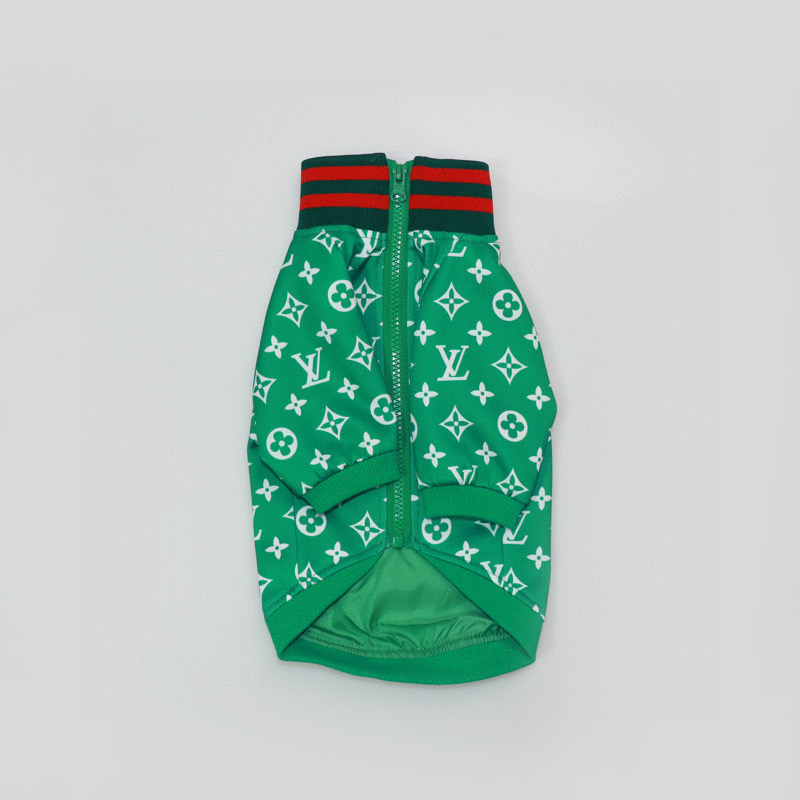 Ветровка для собак в стиле Louis Vuitton Monogram зелёного цвета