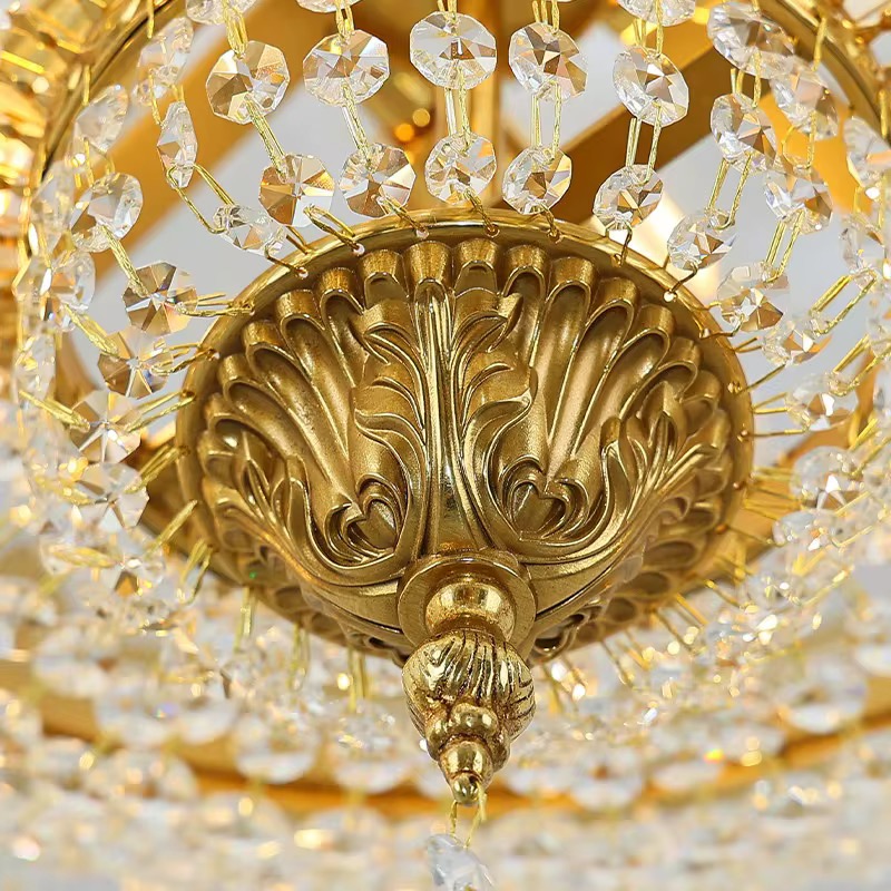 Люстра потолочная в французском стиле из меди с кристаллами