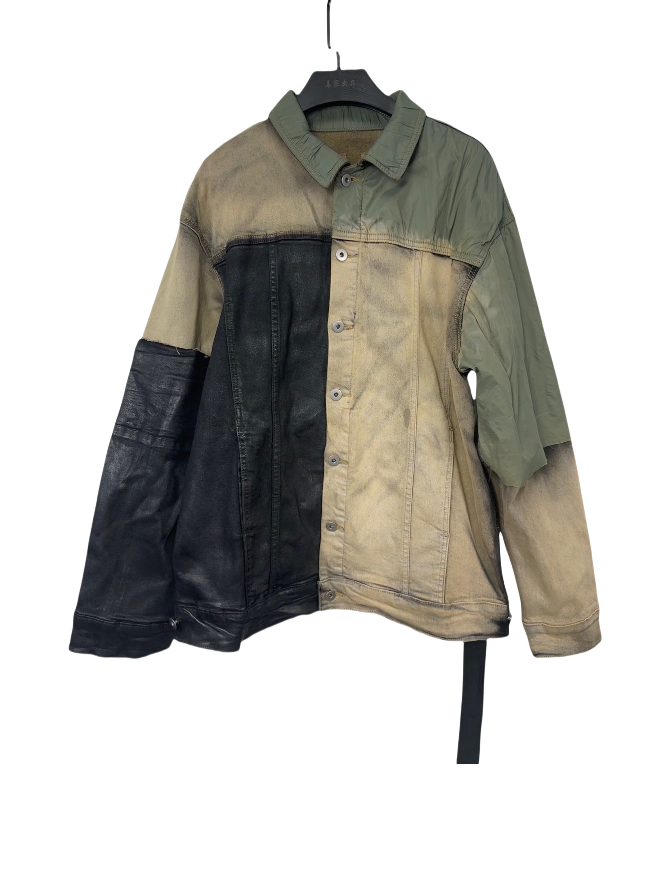 Куртка унисекс в стиле Rick Owens DRKSHDW из комбинированных материалов с эффектом состаривания