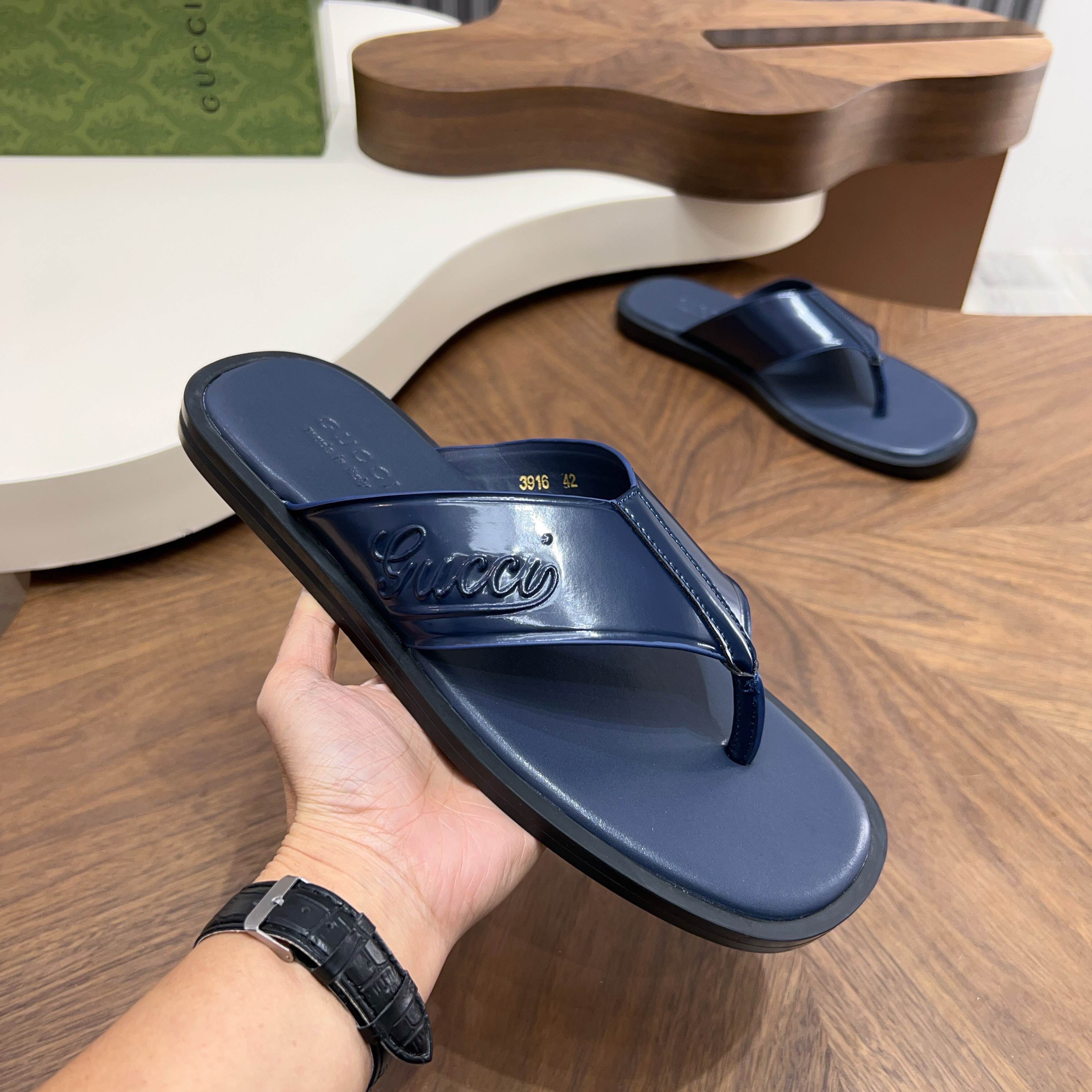 Шлёпанцы мужские в стиле Gucci синего цвета