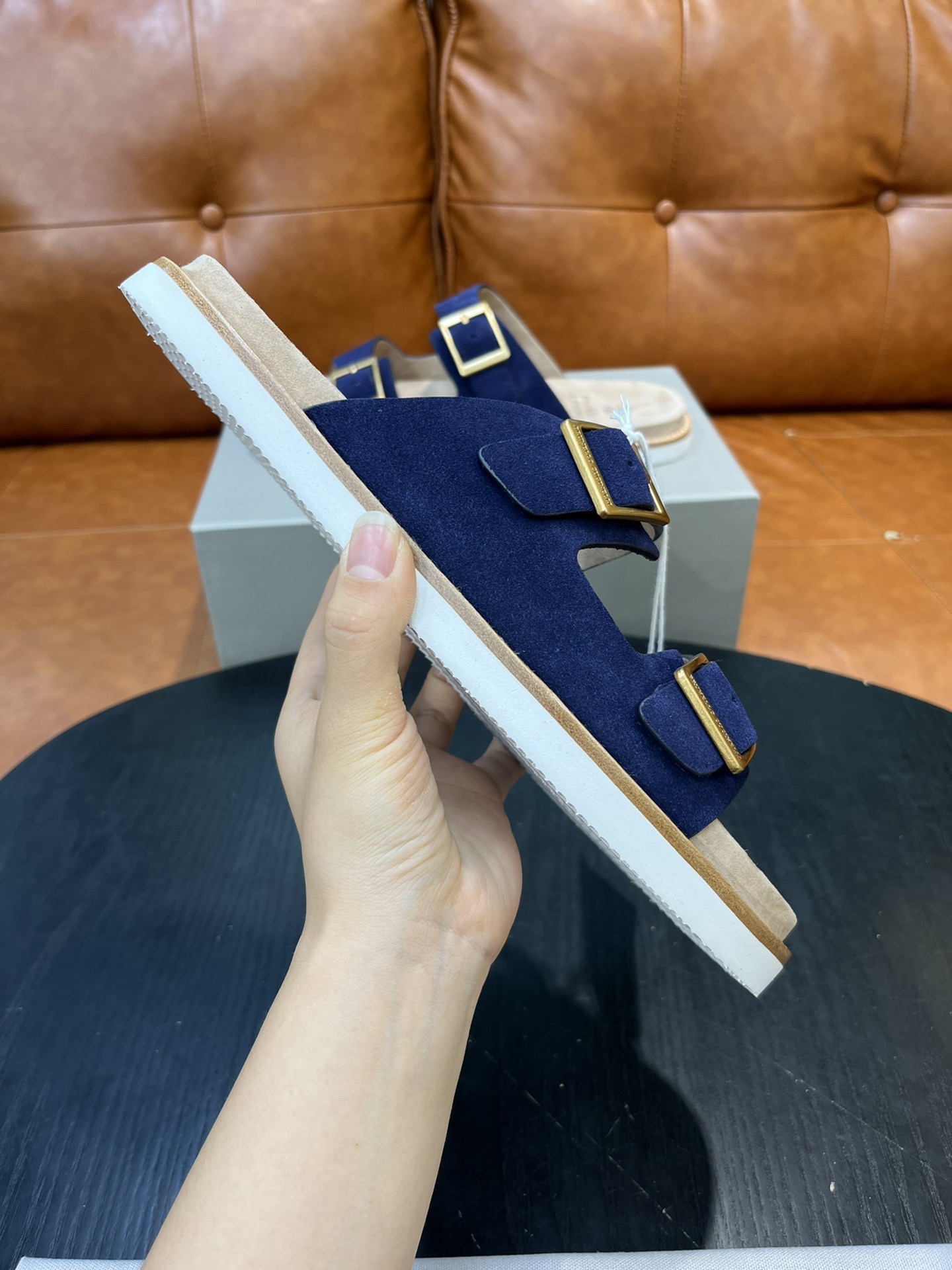 Сандалии мужские в стиле Brunello Cucinelli тёмно-синего цвета