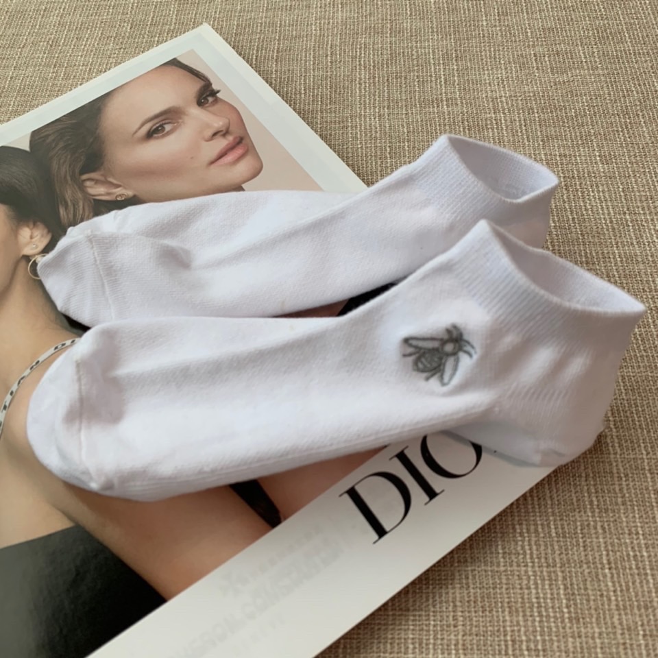 Носки женские в стиле Dior короткие хлопковые с вышивкой (набор 6 пар)