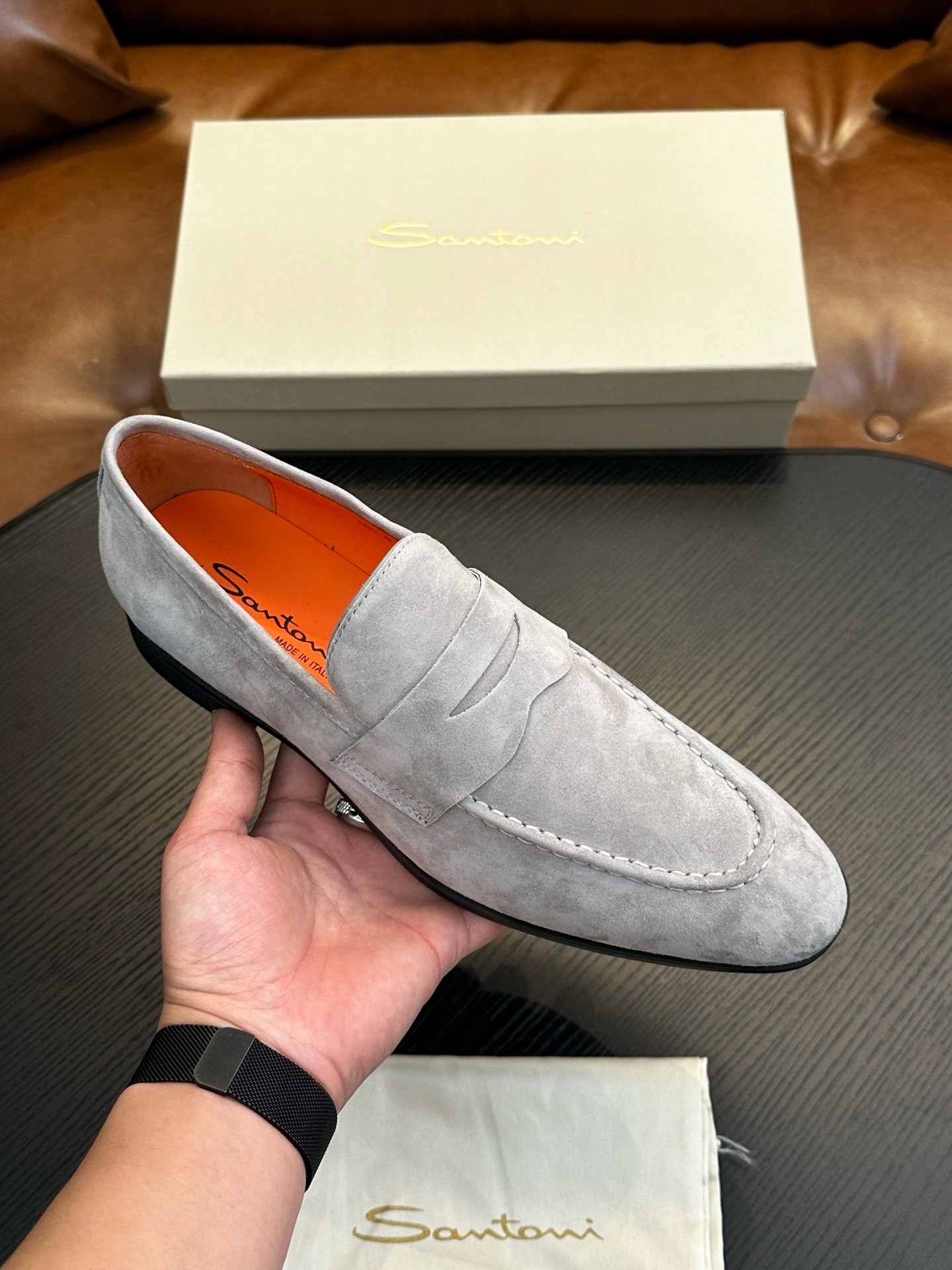 Лоферы мужские в стиле Santoni серого цвета