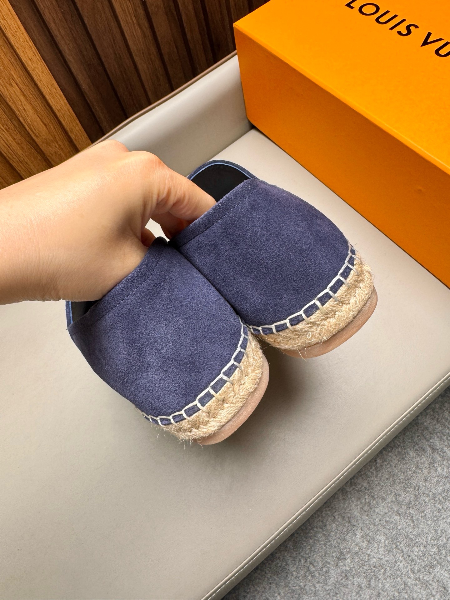 Эспадрильи мужские в стиле Louis Vuitton из натуральной замши тёмно-синего цвета