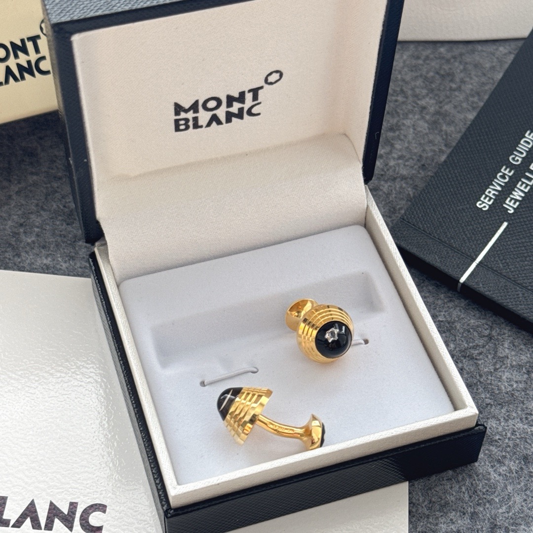 Запонки мужские Montblanc из металла с чёрными вставками