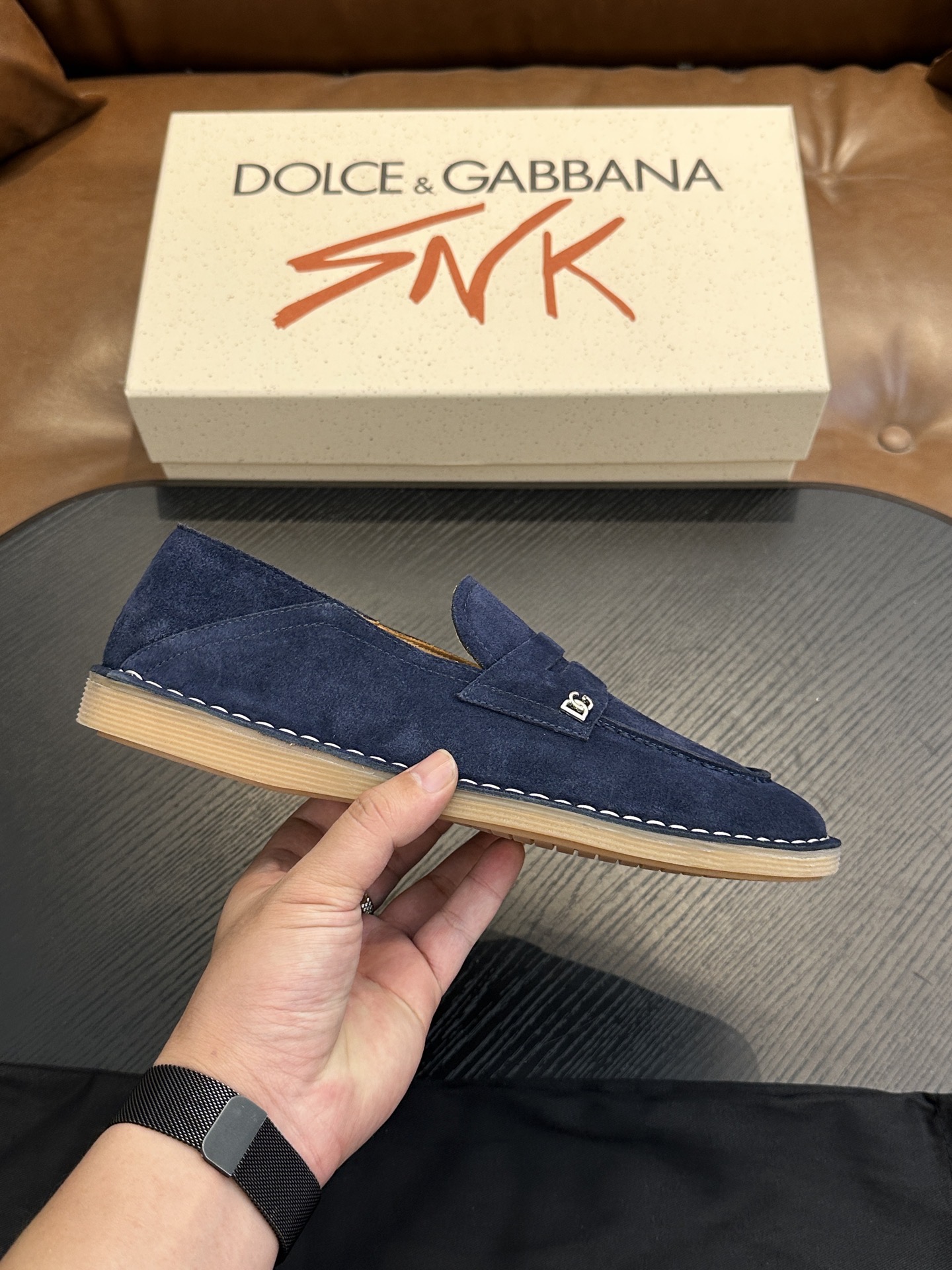 Лоферы мужские в стиле Dolce & Gabbana New Florio тёмно-синего цвета