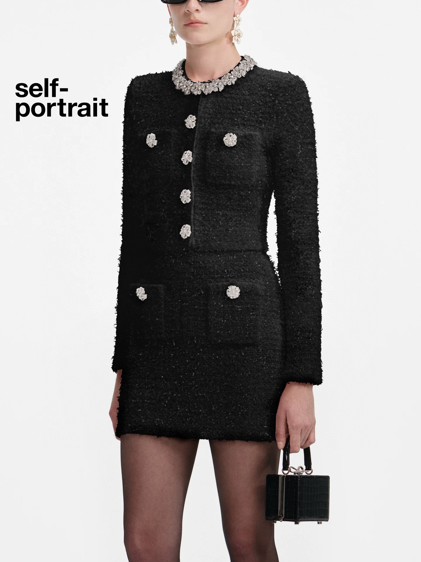 Юбка женская в стиле Self-Portrait с кристаллами, чёрного цвета