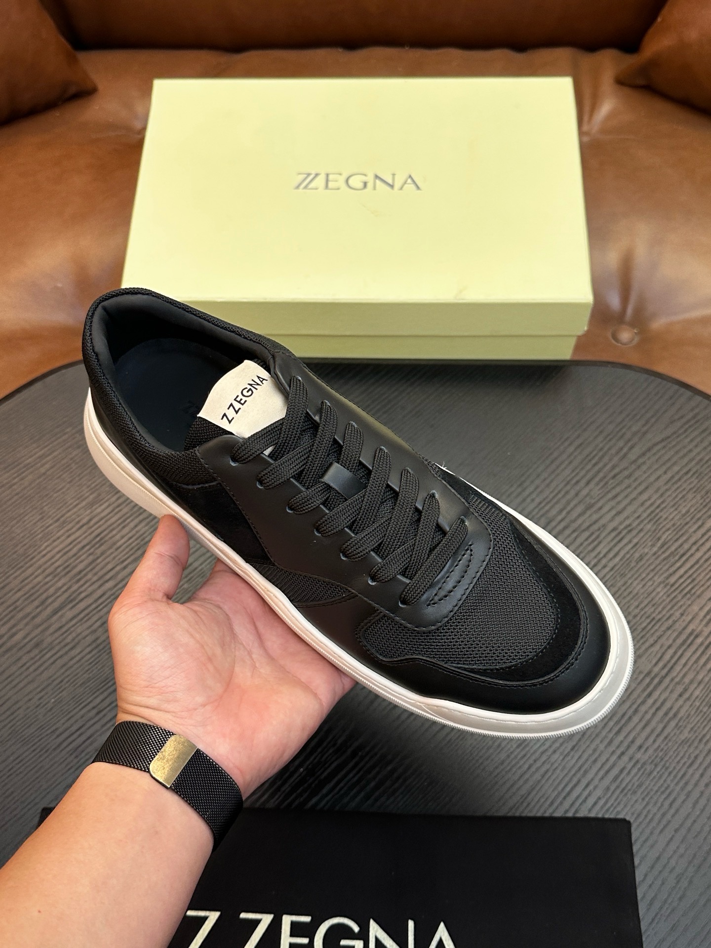 Кроссовки мужские Zegna Triple Stitch Monte чёрного цвета
