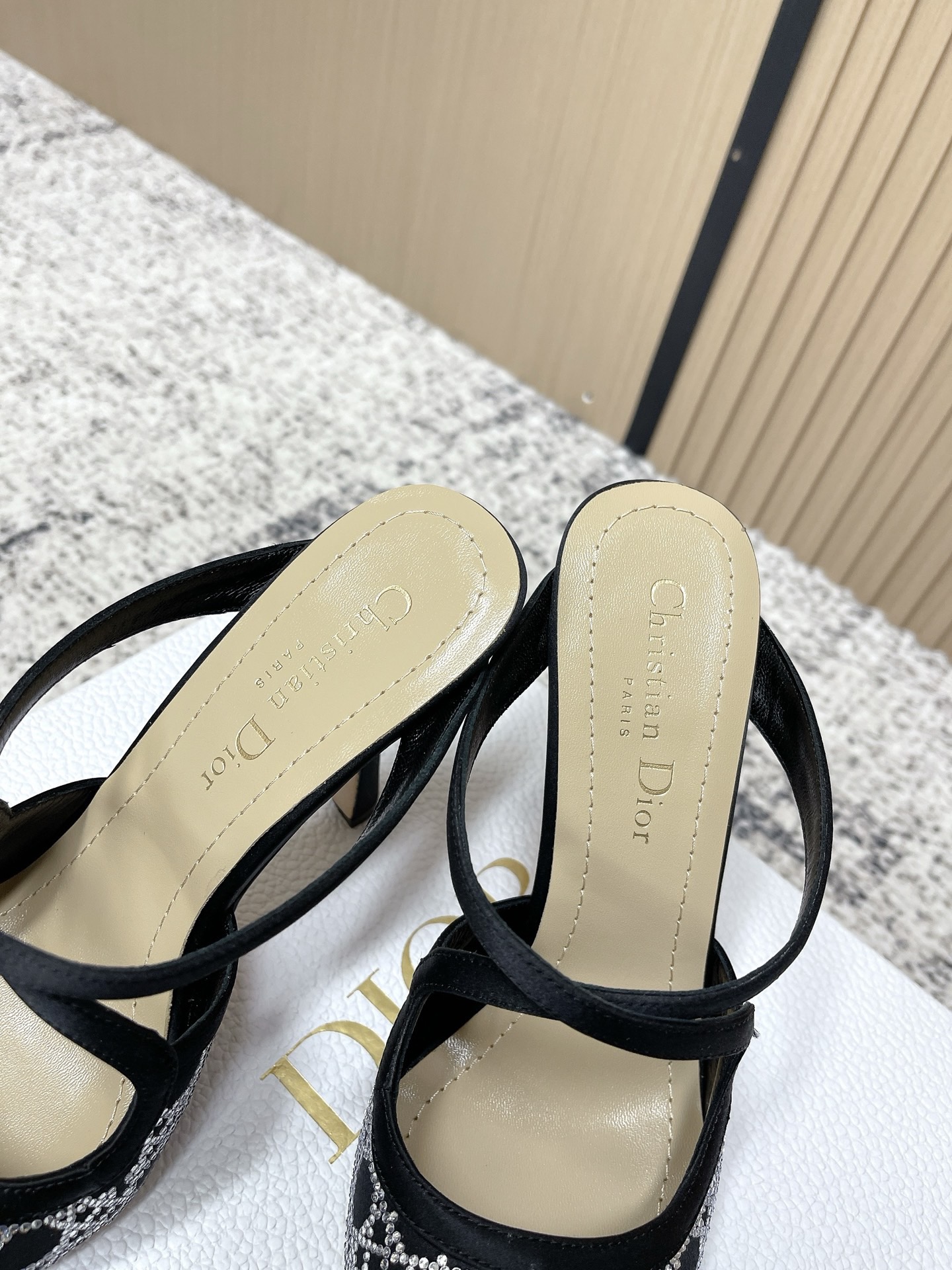 Мюли женские в стиле Dior CD Capture чёрно-серого цвета