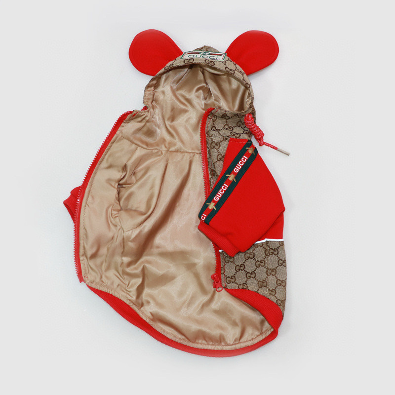 Куртка-дождевик для собак в стиле Gucci Bee Monogram с капюшоном и ушками
