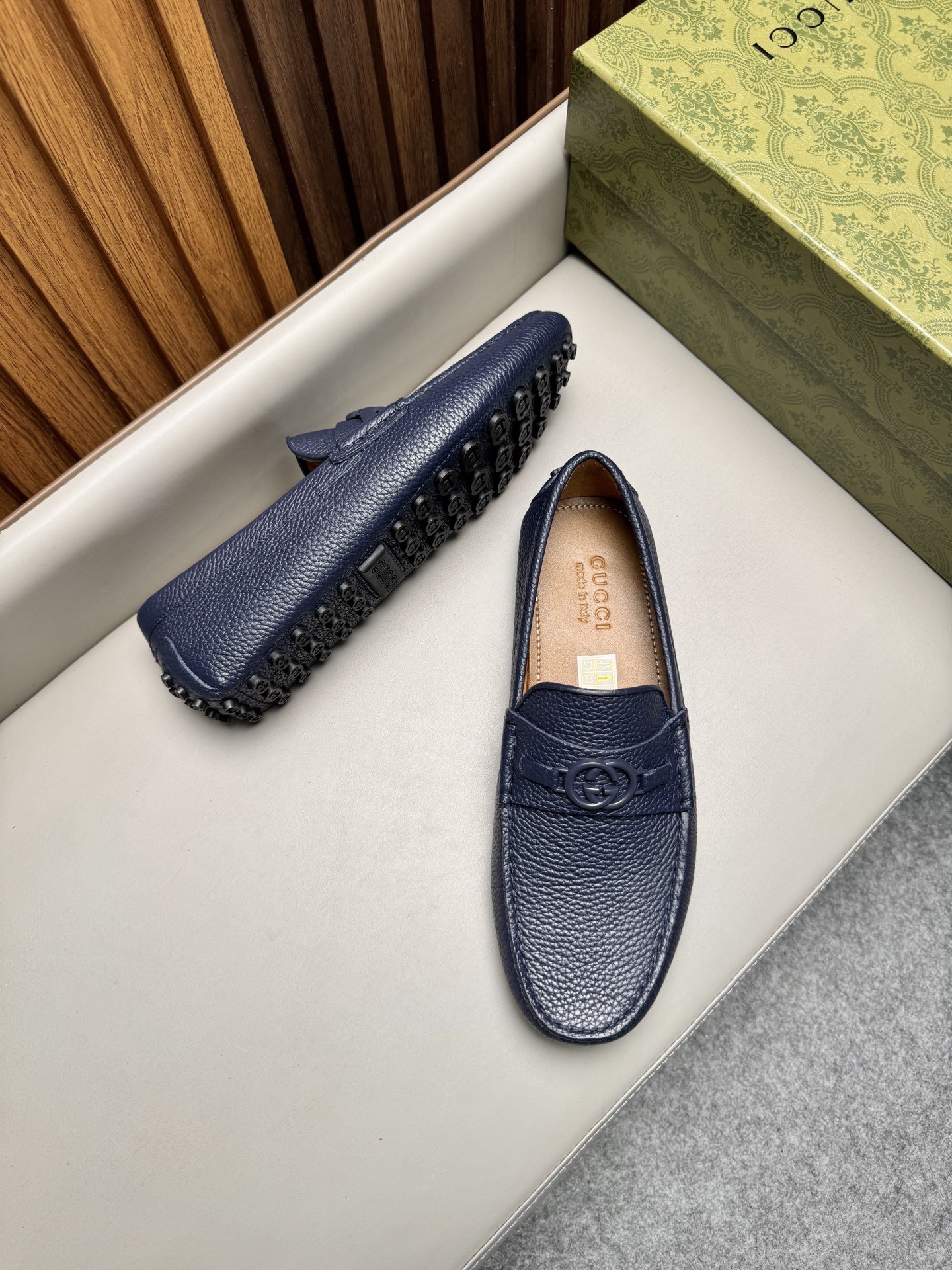 Мокасины мужские в стиле Gucci Driver синего цвета