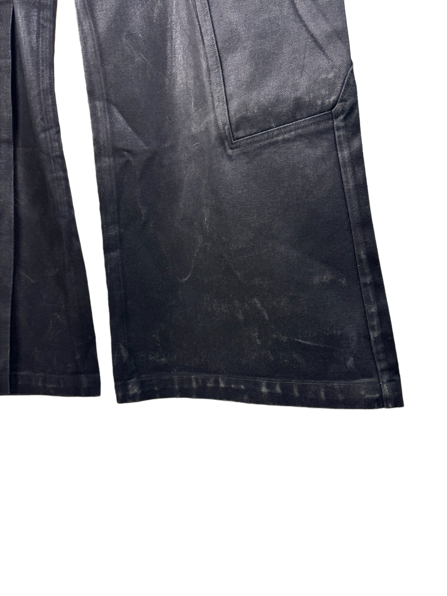 Брюки унисекс в стиле Rick Owens DRKSHDW Hollywood Imbalanced Double Cargo Jumbo Belas тёмно-графитового цвета 