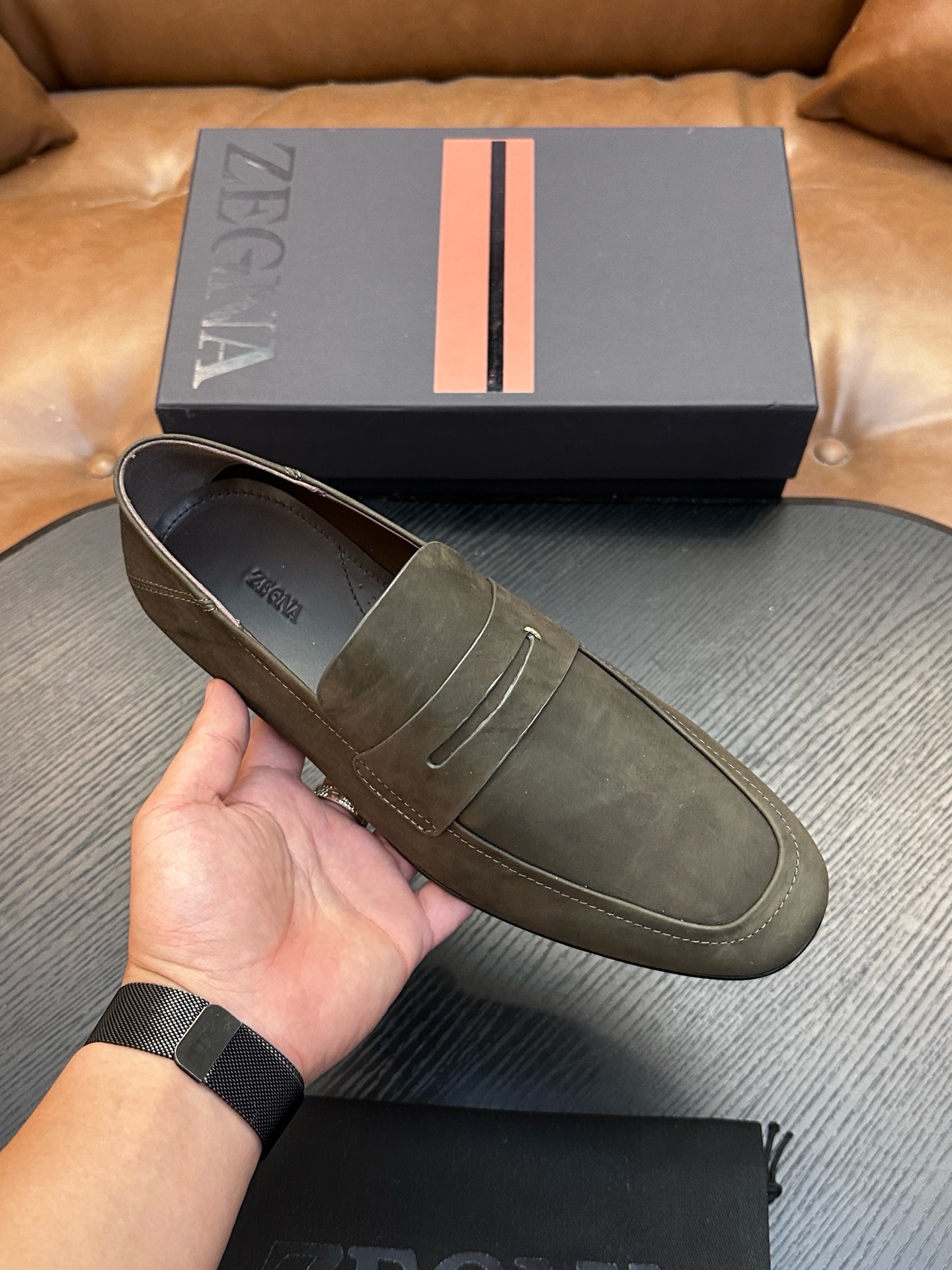 Лоферы мужские Zegna оливкового цвета