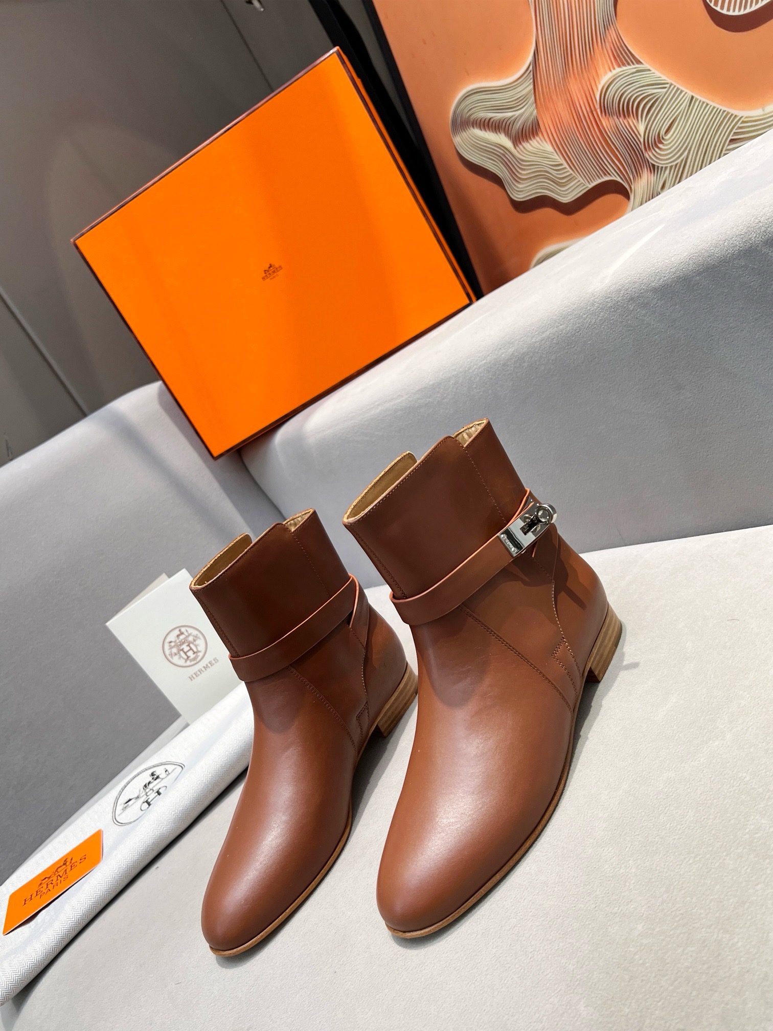 Ботильоны женские Hermès Kelsy коричневого цвета