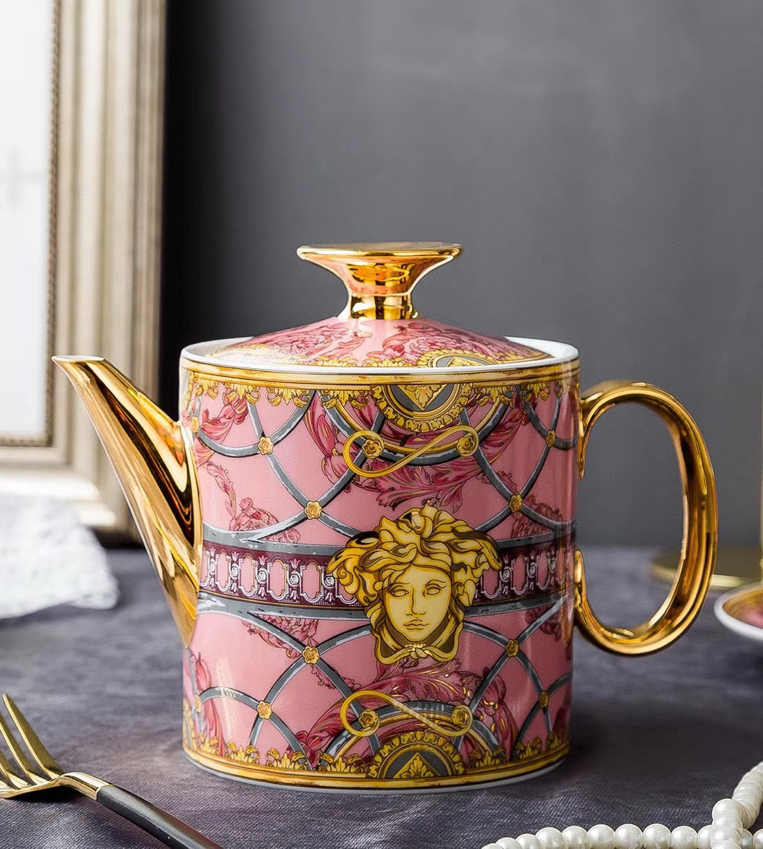 Кофейный сервиз в стиле Versace, розового цвета, 15 предметов