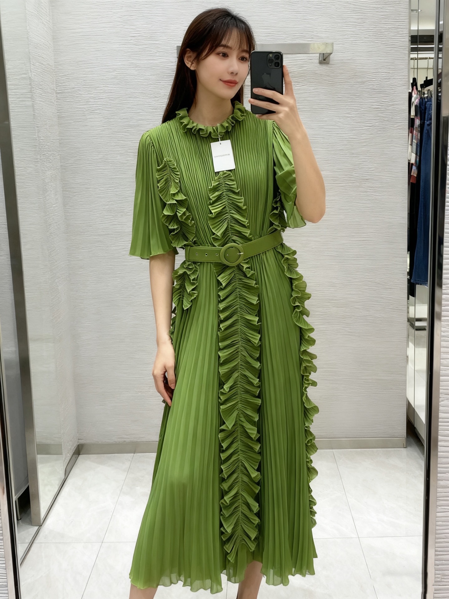 Платье женское в стиле Zimmermann плиссированное с оборками и поясом