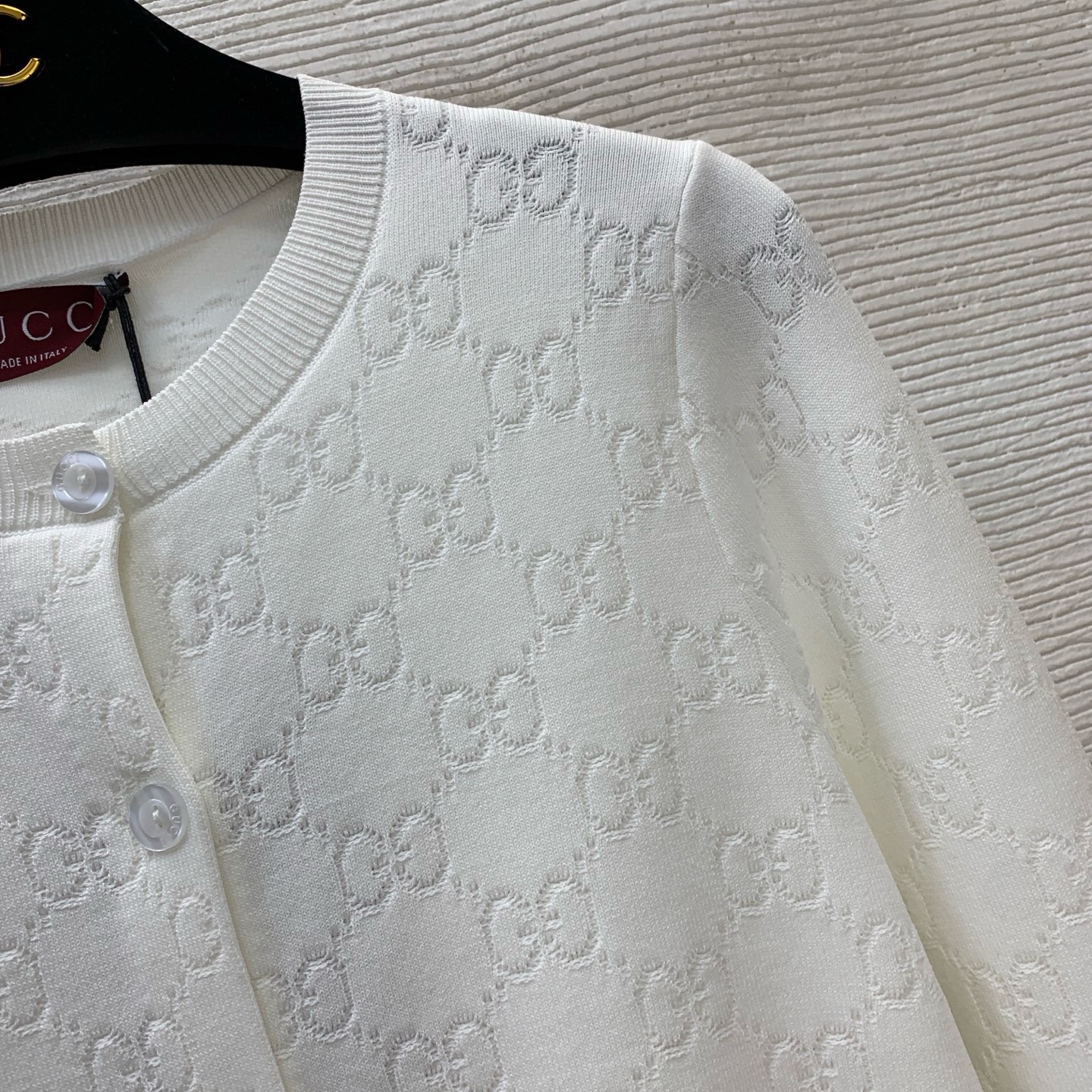 Кардиган женский в стиле Gucci белого цвета с жаккардовым GG-узором