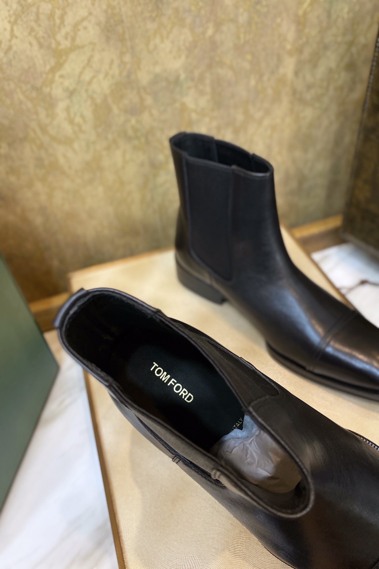 Ботинки мужские в стиле Tom Ford челси из натуральной кожи черного цвета