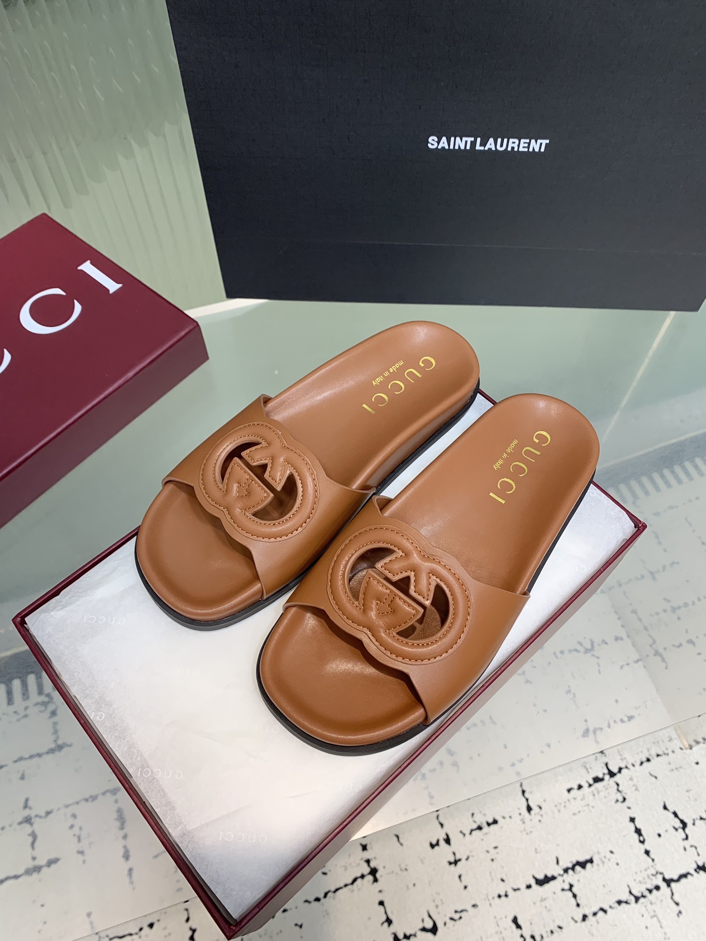 Мюли женские в стиле Gucci GG карамельного цвета