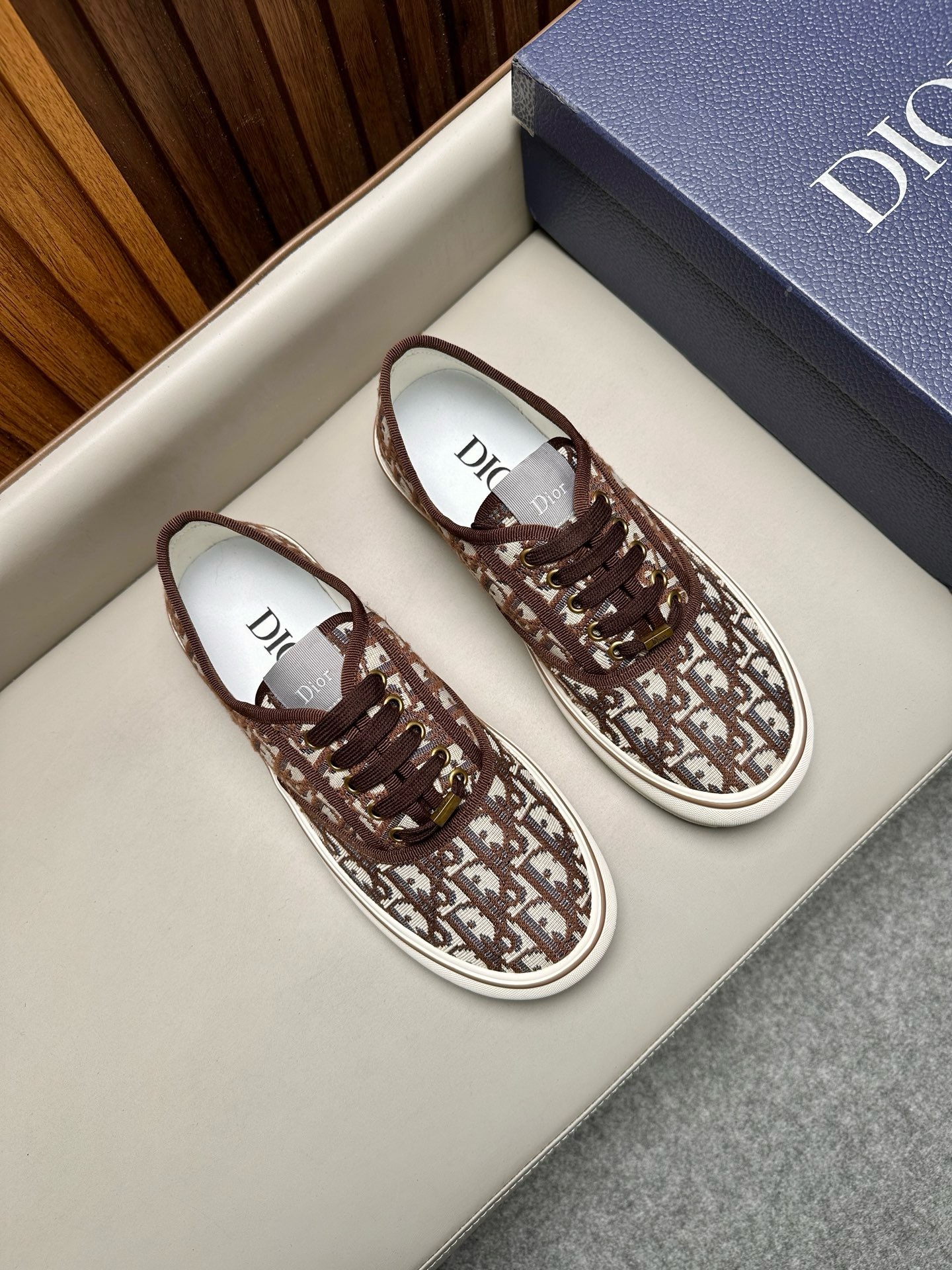 Кеды мужские Dior B23 League коричнево-белого цвета