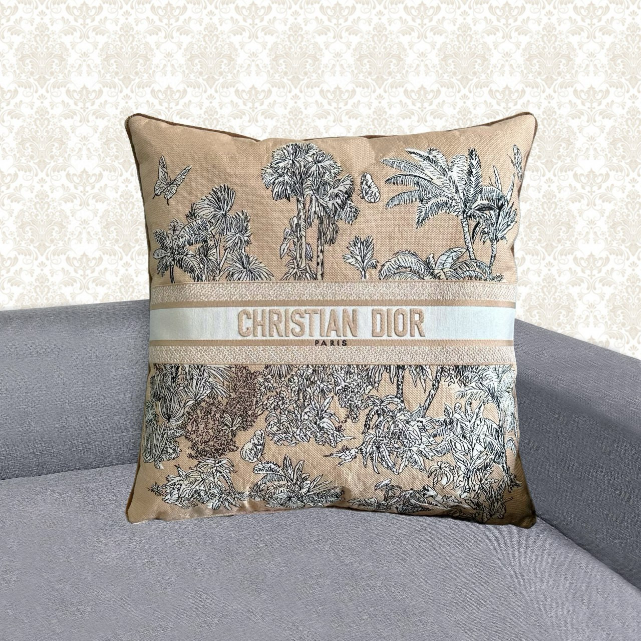  Подушка декоративная в стиле Dior с тропическим принтом и картографическим принтом, 50×50 см