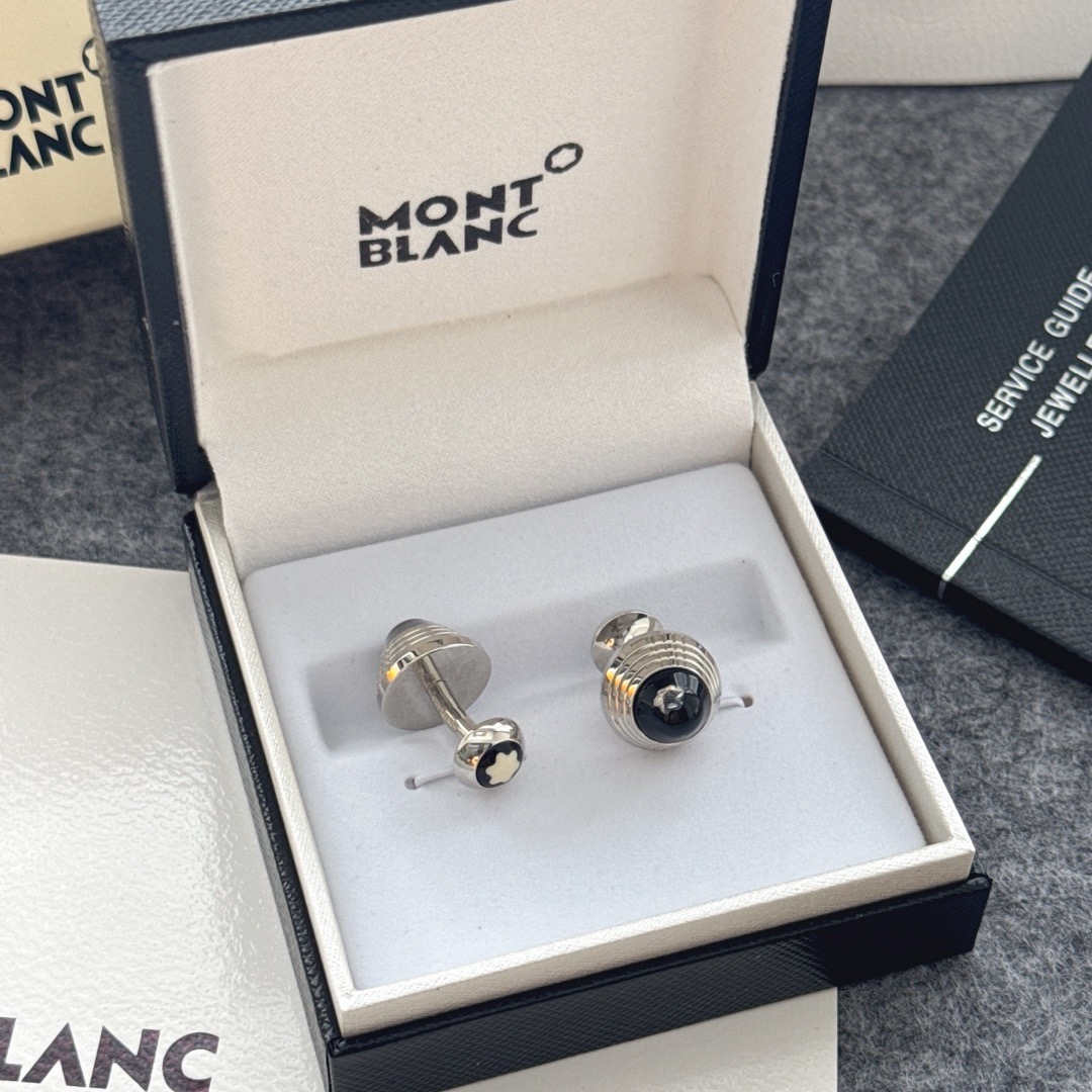 Запонки мужские Montblanc из металла с чёрными вставками