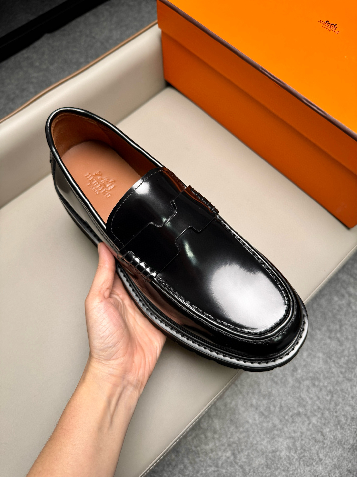 Лоферы мужские Hermes чёрного цвета