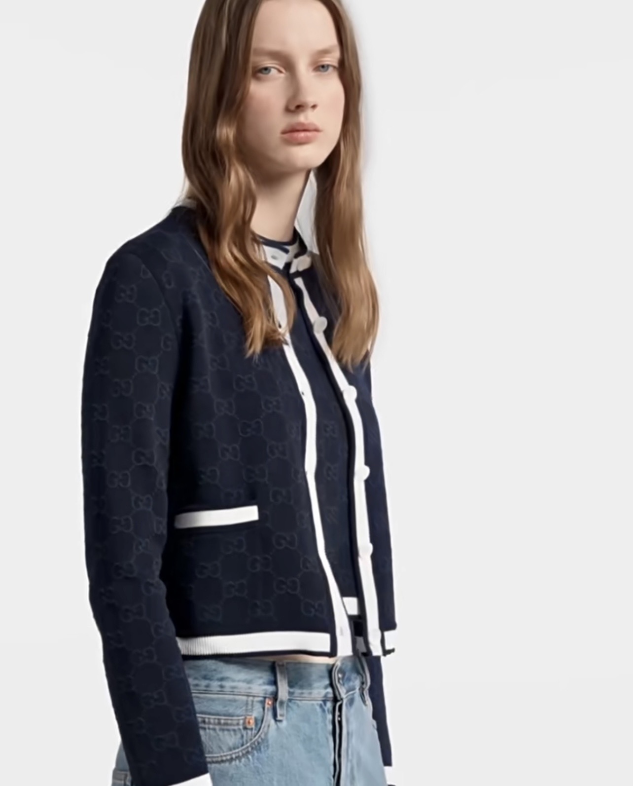 Кардиган женский в стиле Gucci с монограммой GG и контрастной отделкой