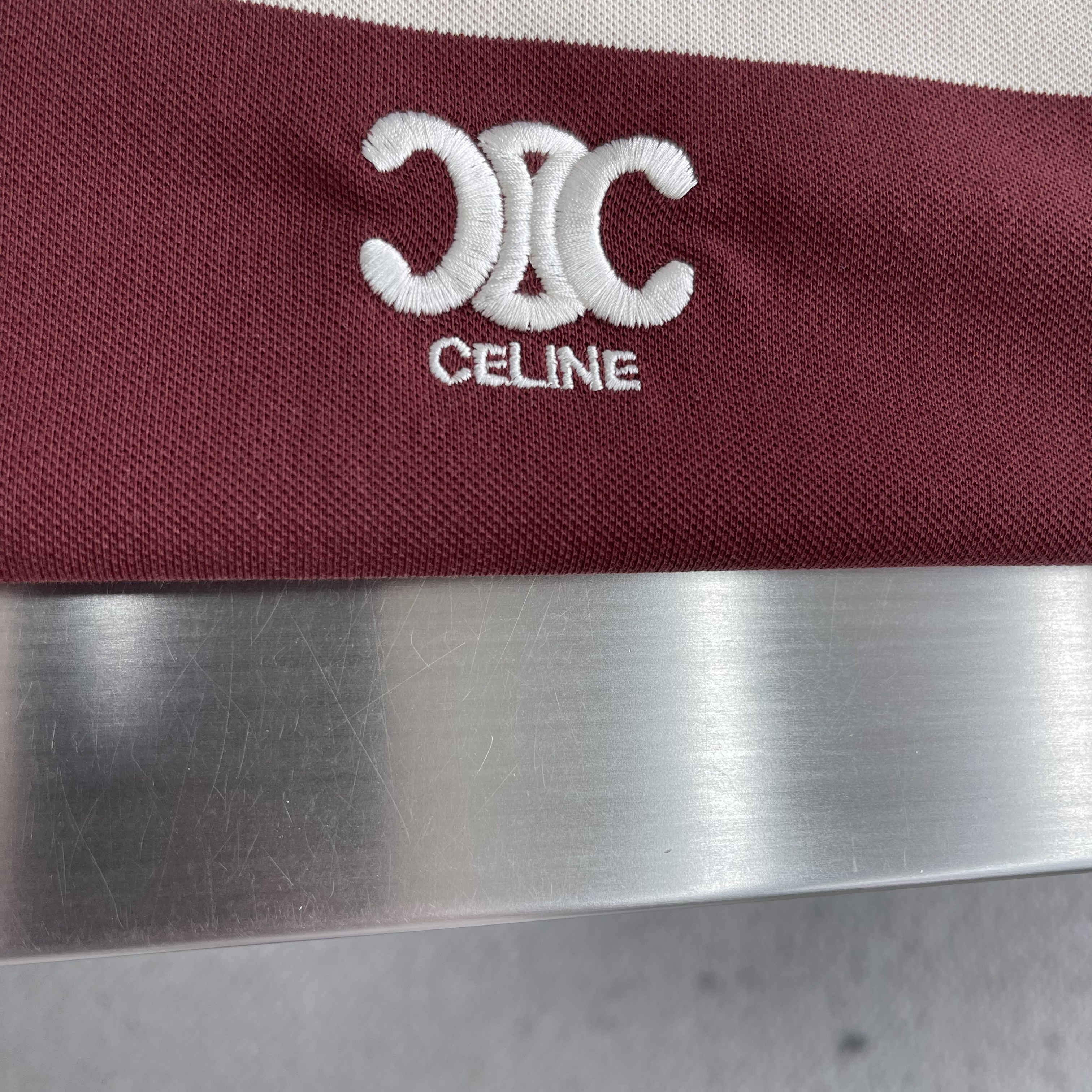 Поло мужское в стиле Celine из хлопка бежево-бордового цвета в полоску