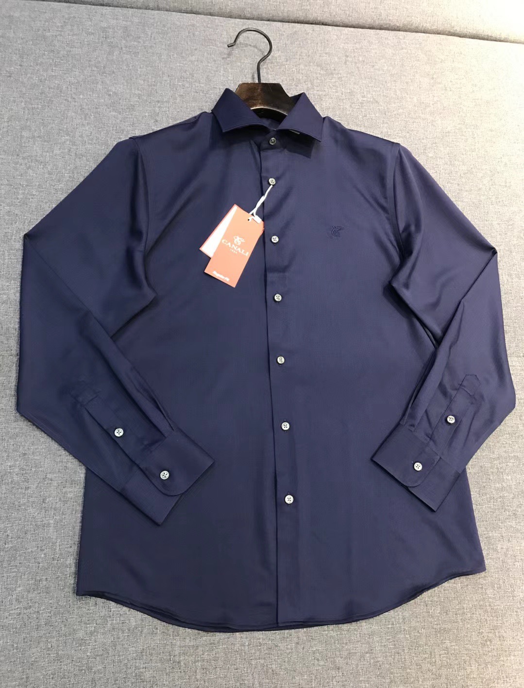 Рубашка мужская в стиле Canali тёмно-синего цвета с длинным рукавом