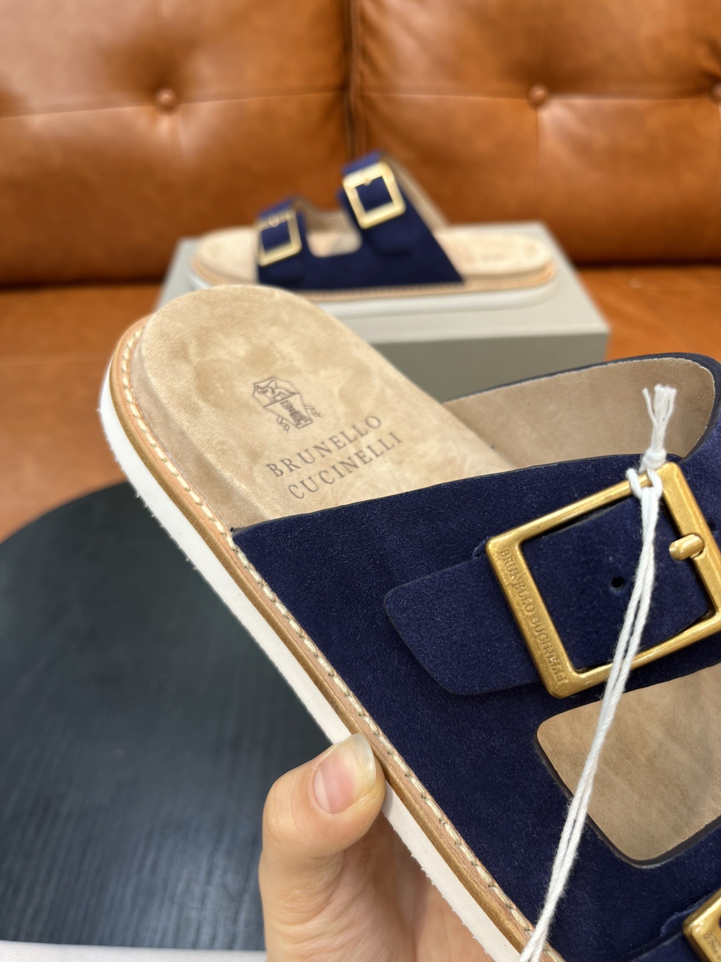 Сандалии мужские в стиле Brunello Cucinelli тёмно-синего цвета