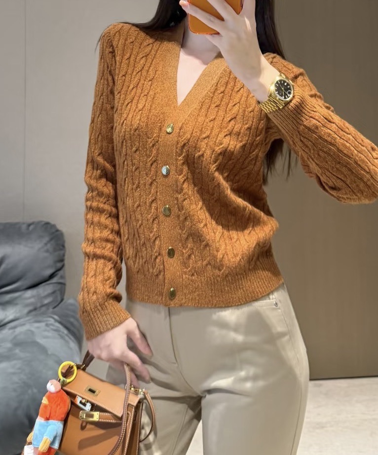 Кардиган женский Loro Piana с узором косы коричневого цвета