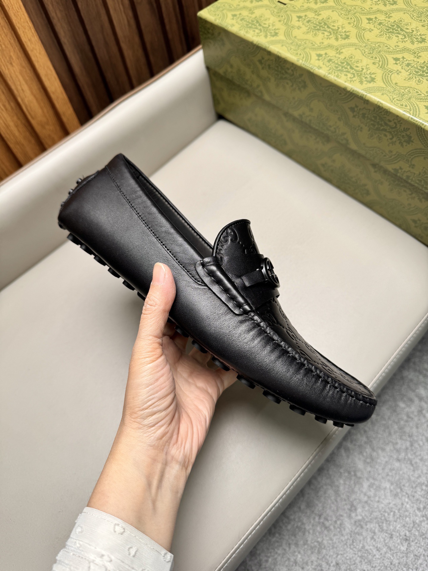 Мокасины мужские в стиле Gucci Driver черного цвета