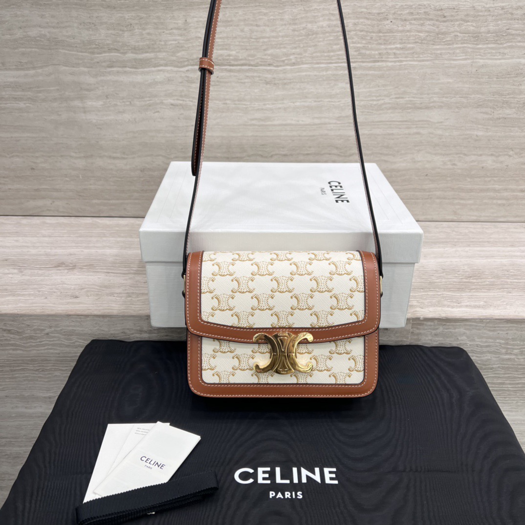 Сумка женская в стиле Celine Triomphe Canvas мини с кожаной отделкой