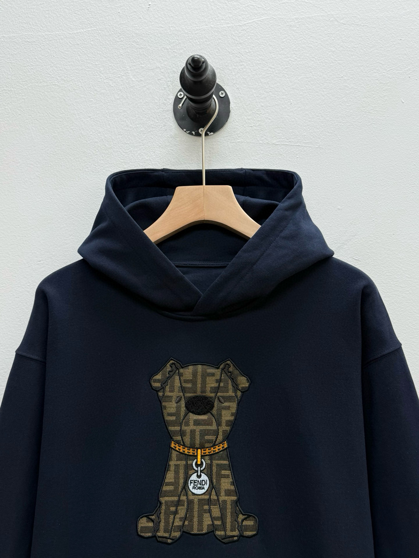 Худи мужское в стиле Fendi FD из махрового хлопка тёмно-синего цвета
