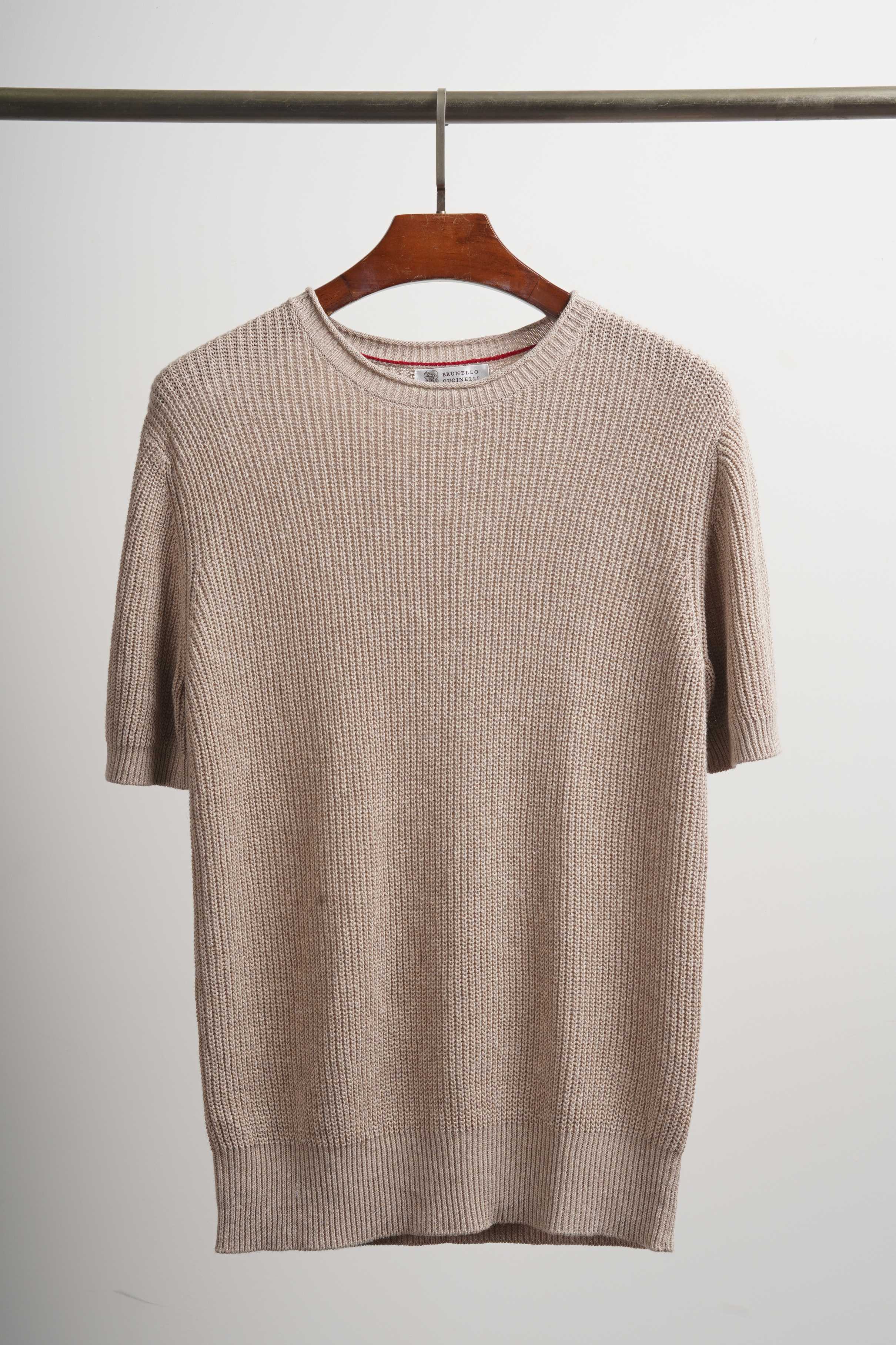 Футболка мужская в стиле Brunello Cucinelli из льна и хлопка бежевого цвета 