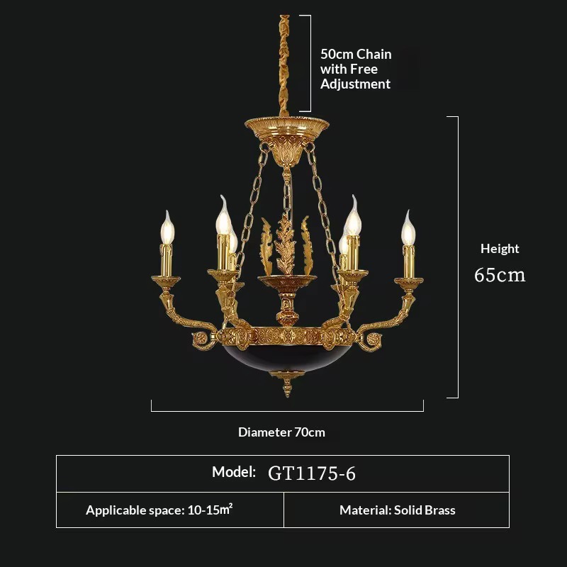 Люстра подвесная классическая из латуни в французском стиле на 6 ламп