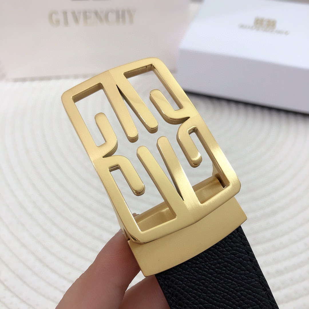 Ремень мужской в стиле Givenchy 4G из натуральной кожи чёрного и коричневого цвета с золотой пряжкой шириной 3.4 см