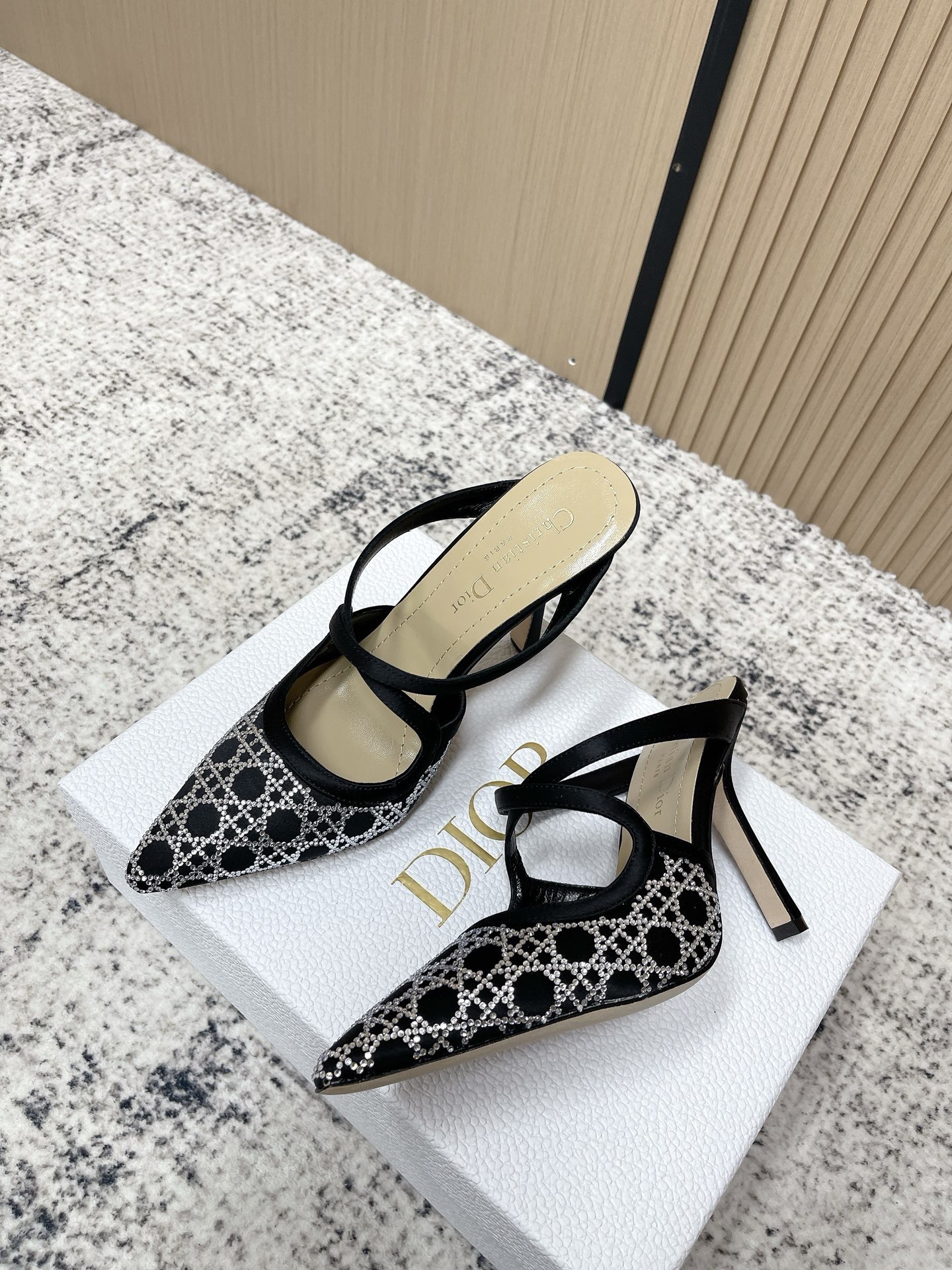 Мюли женские в стиле Dior CD Capture чёрно-серого цвета