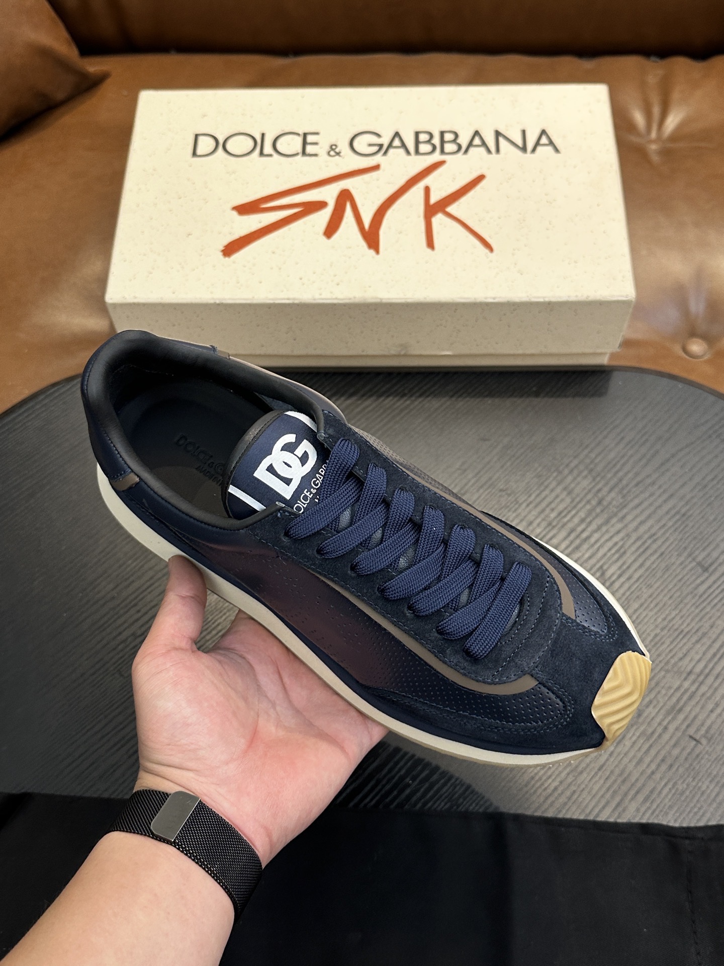 Кроссовки мужские в стиле Dolce&Gabbana DG Cushion тёмно-синего цвета