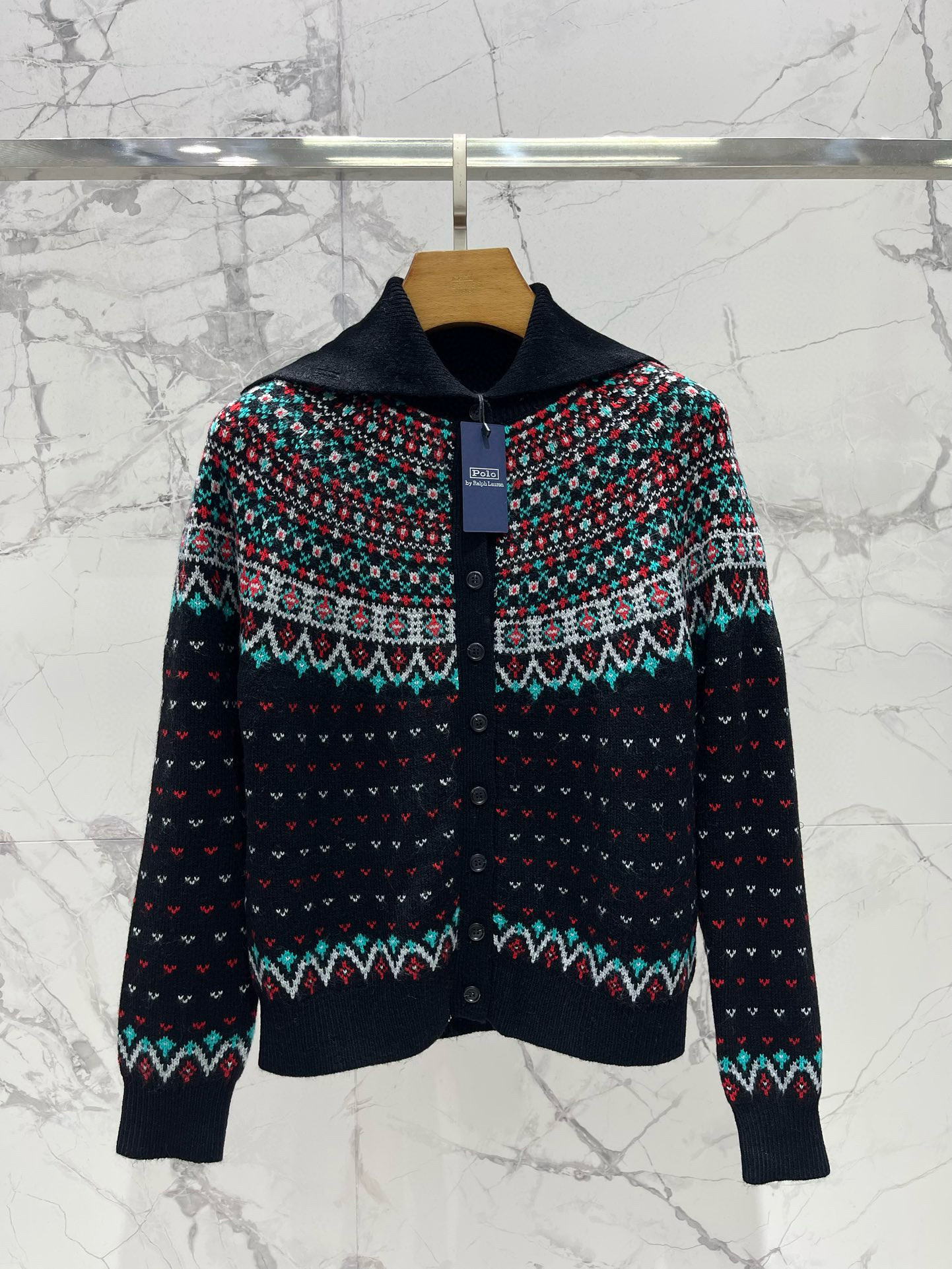 Кардиган женский в стиле Polo Ralph Lauren свободного кроя с узором Фэр-Айл тёмно-синего цвета