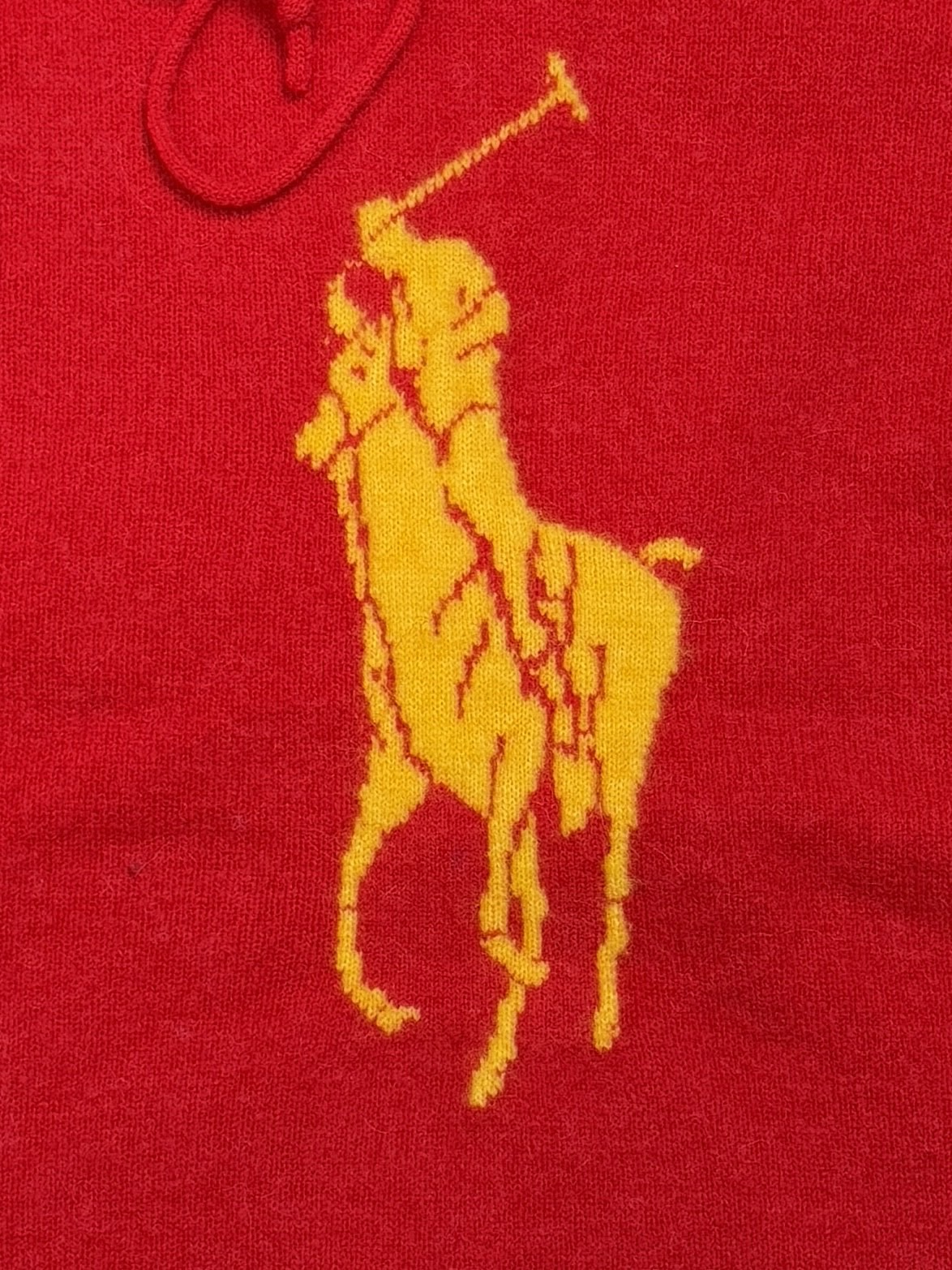 Худи унисекс в стиле Polo Ralph Lauren красного и тёмно-синего цвета с вязаным логотипом